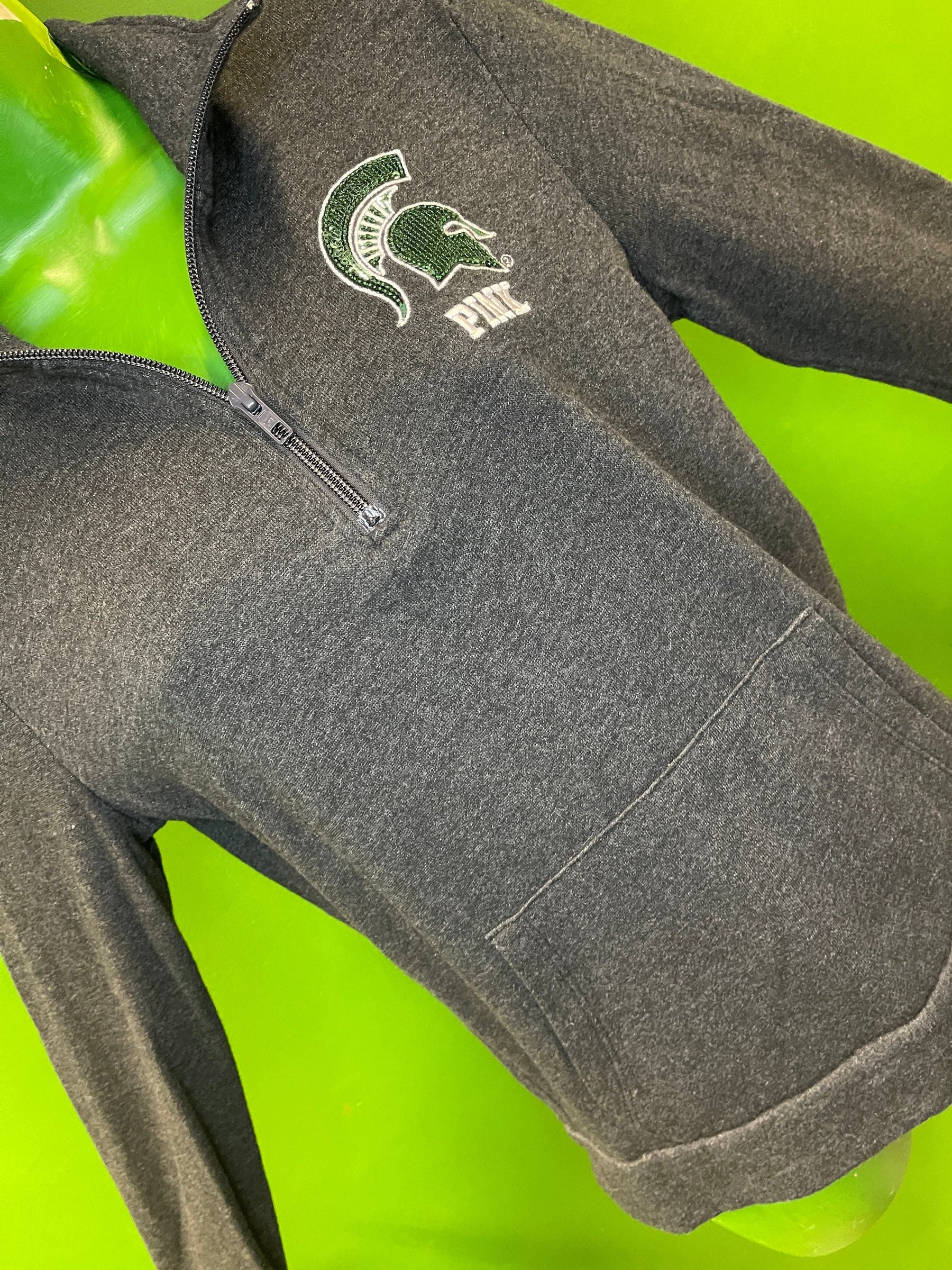 NCAA Michigan State Spartans PINK Sequin 1/4 Zip Pullover Women's Small