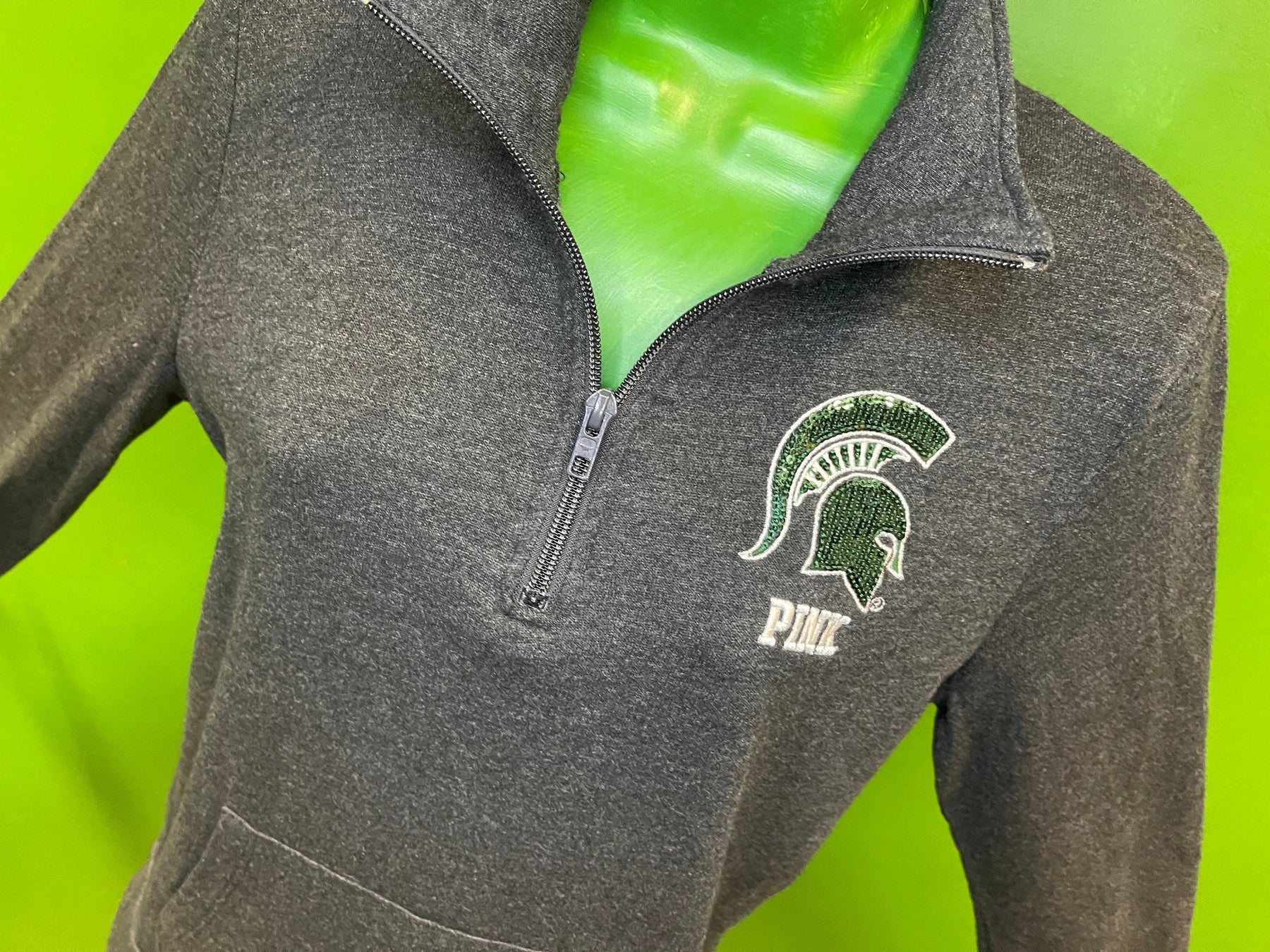 NCAA Michigan State Spartans PINK Sequin 1/4 Zip Pullover Women's Small