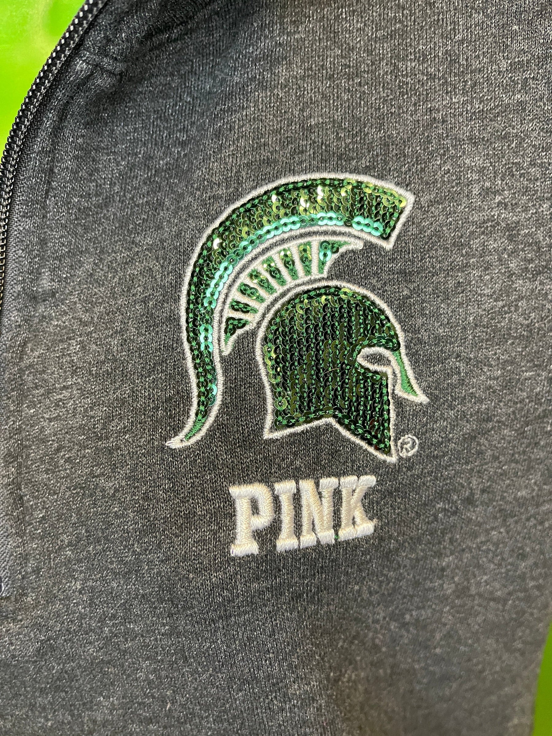 NCAA Michigan State Spartans PINK Sequin 1/4 Zip Pullover Women's Small