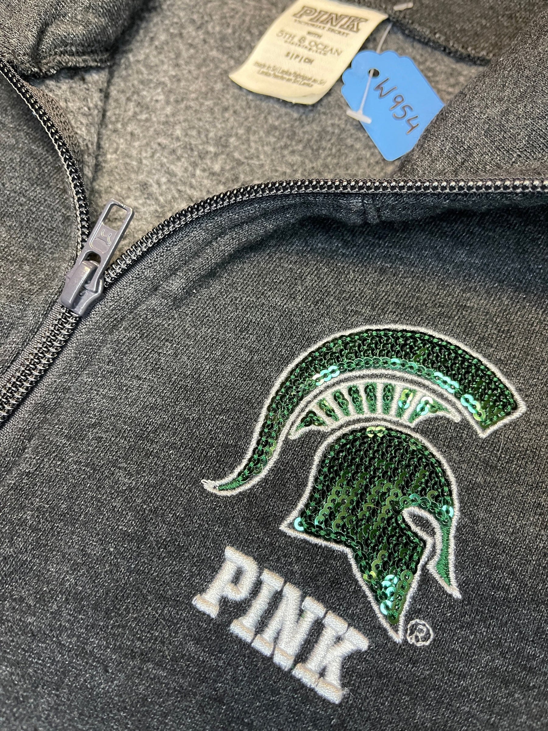 NCAA Michigan State Spartans PINK Sequin 1/4 Zip Pullover Women's Small