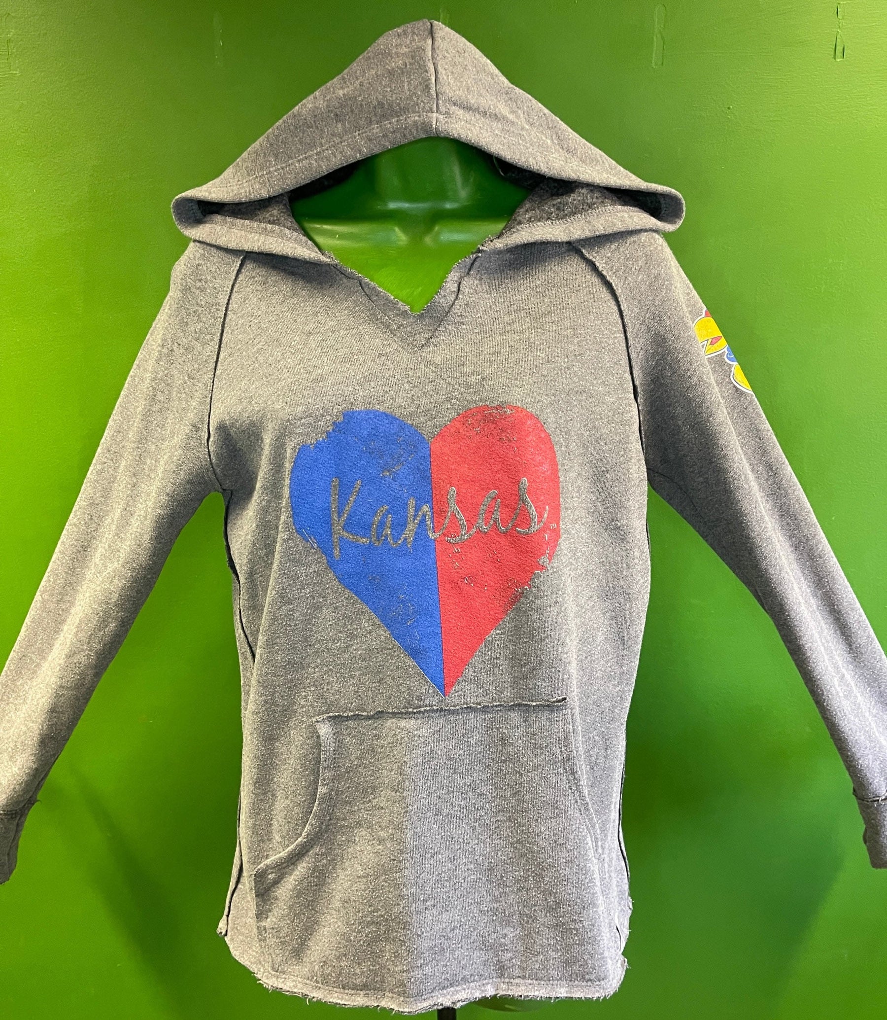 NCAA Kansas Jayhawks Sideline Raw Edge Distressed Pullover Hoodie Women's Small
