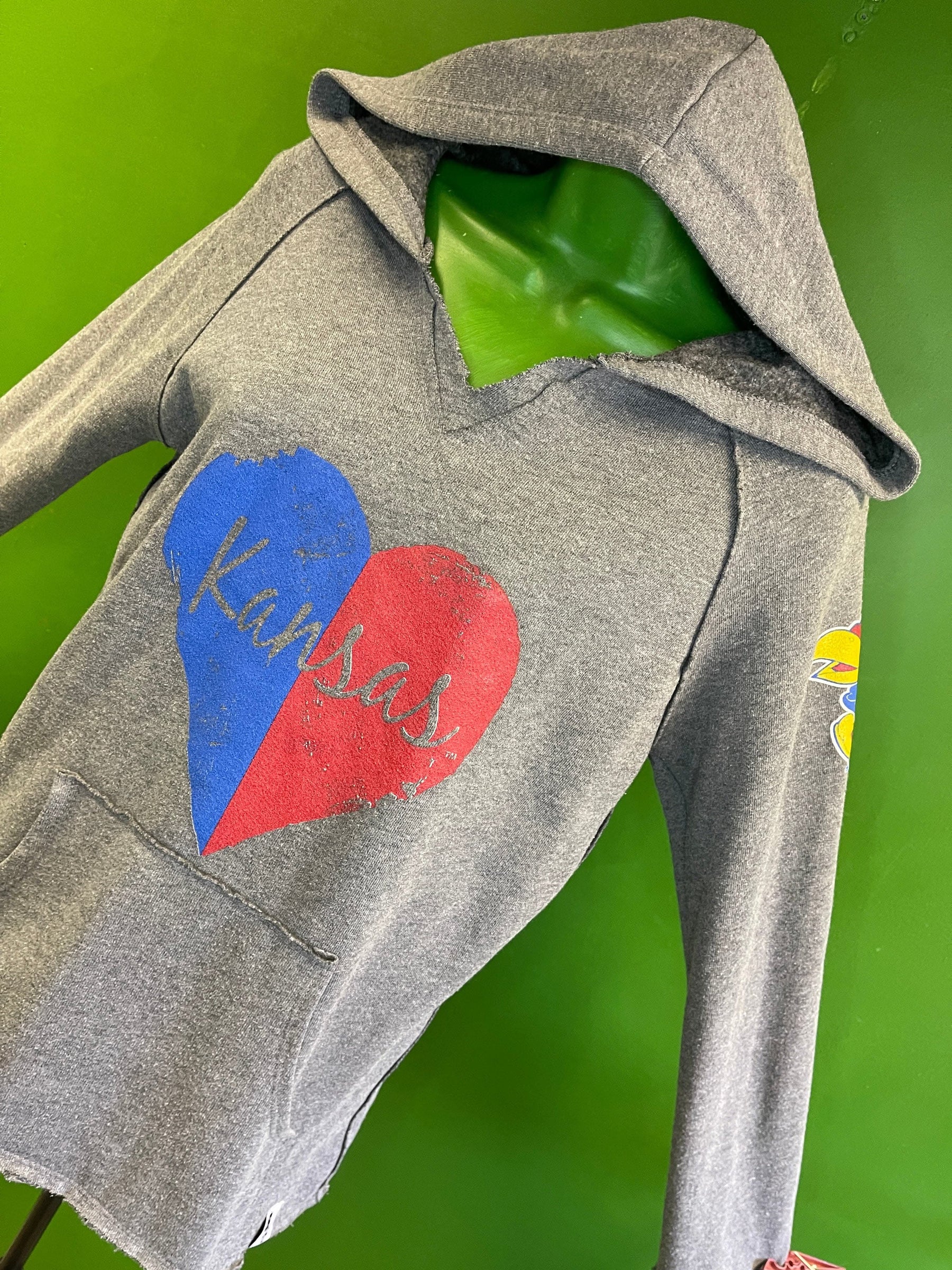 NCAA Kansas Jayhawks Sideline Raw Edge Distressed Pullover Hoodie Women's Small