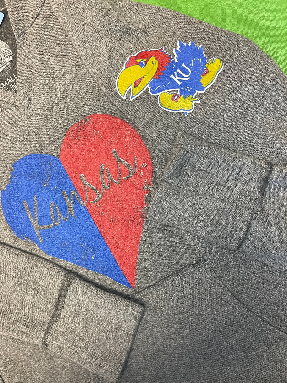 NCAA Kansas Jayhawks Sideline Raw Edge Distressed Pullover Hoodie Women's Small