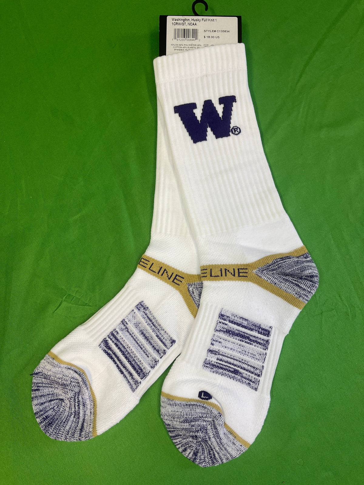 NCAA Washington Huskies White Socks Medium/Large NWT
