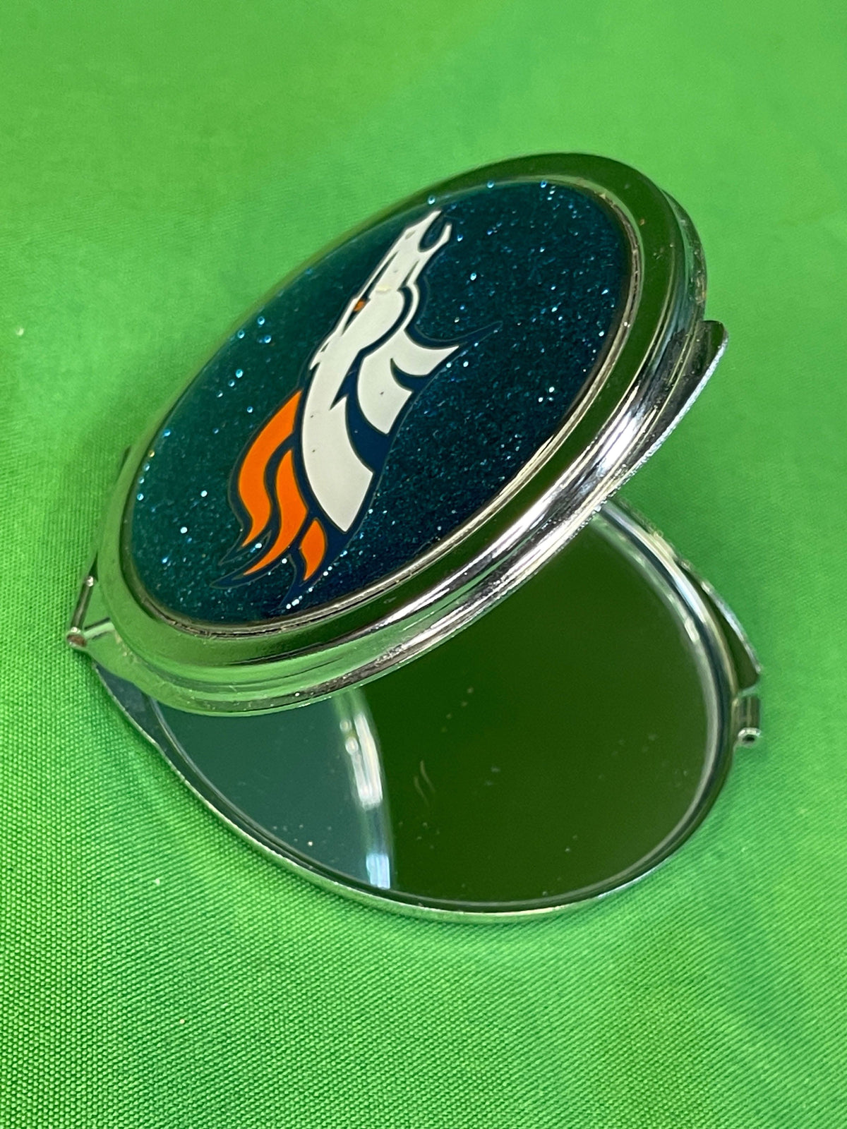 NFL Denver Broncos Glittery Silver Compact Mirror