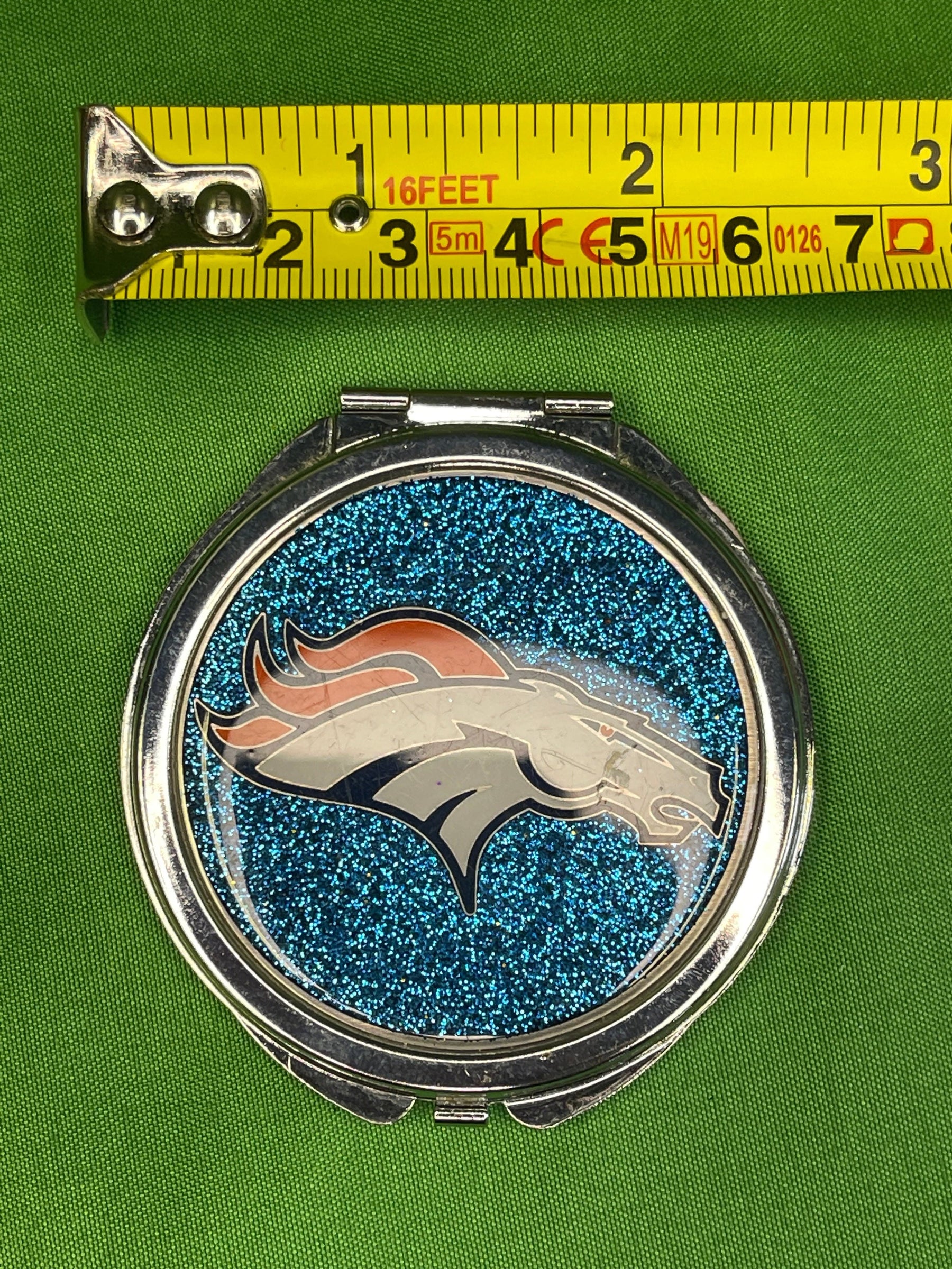 NFL Denver Broncos Glittery Silver Compact Mirror