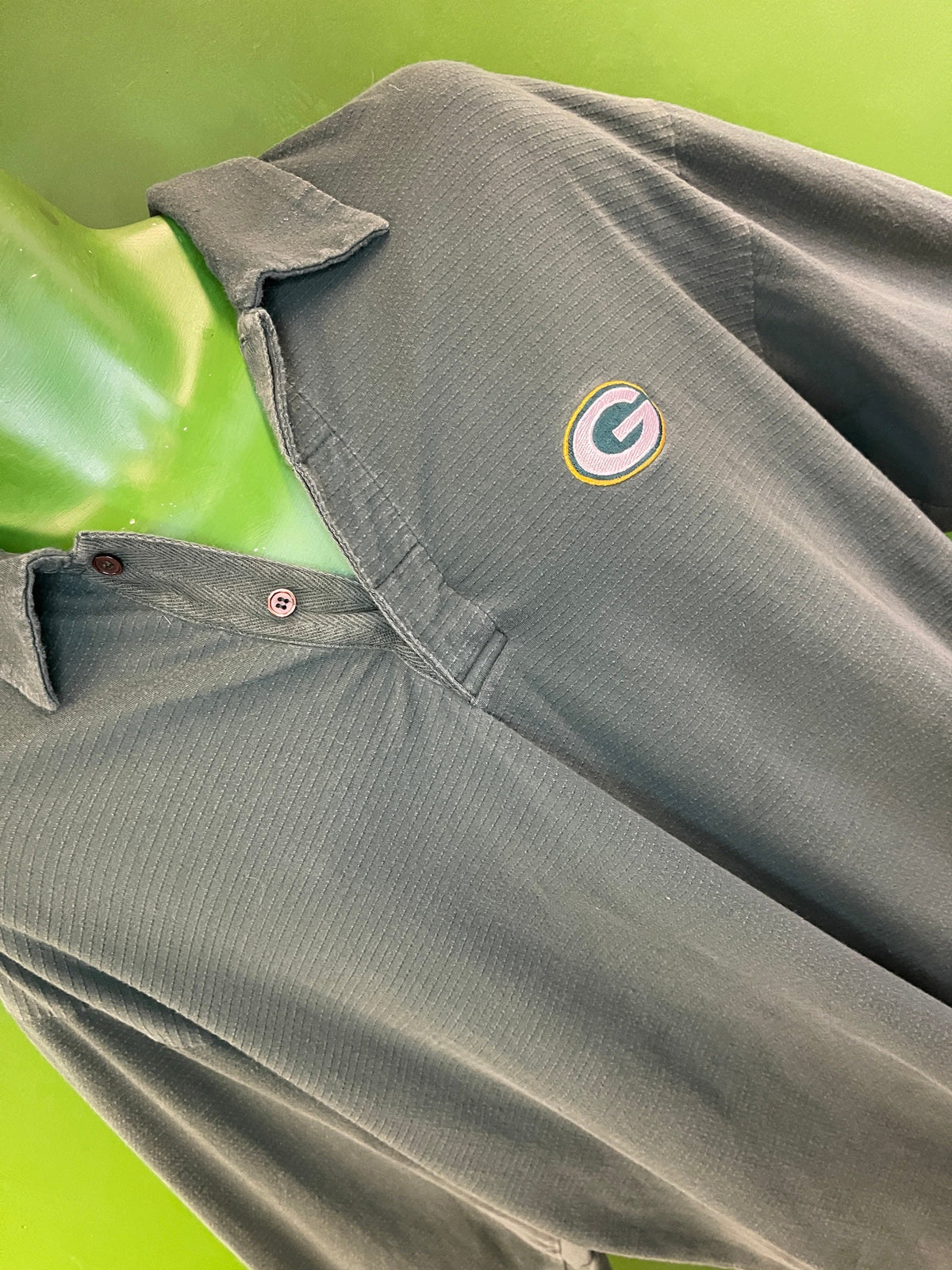 NFL Green Bay Packers Textured L/S Polo Style Top Men's X-Large