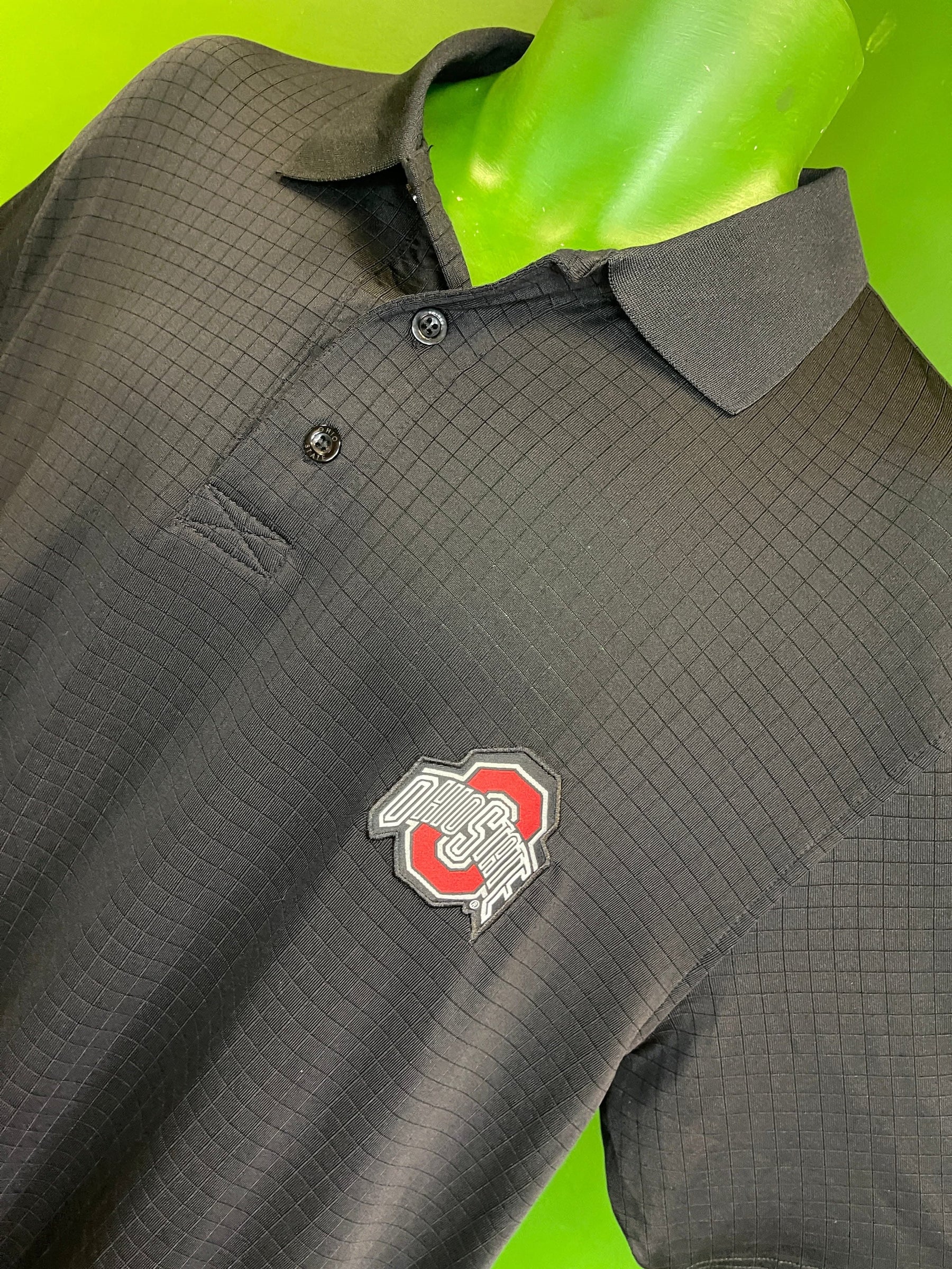 NCAA Ohio State Buckeyes Sheer Grid Pattern Golf Polo Shirt Men's Large