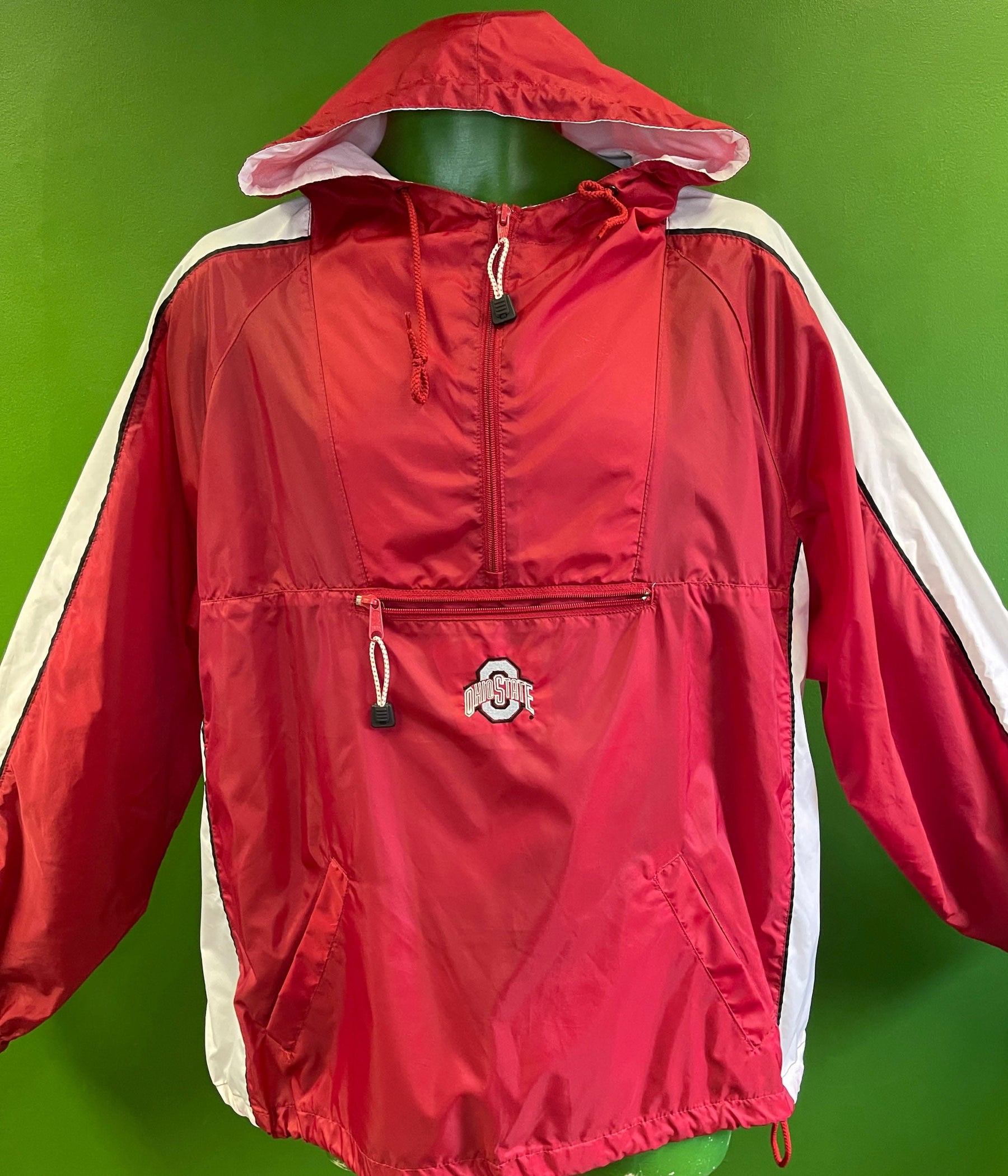 NCAA Ohio State Buckeyes Red & White Hooded 1/4 Zip Pullover Windbreaker Men's Large