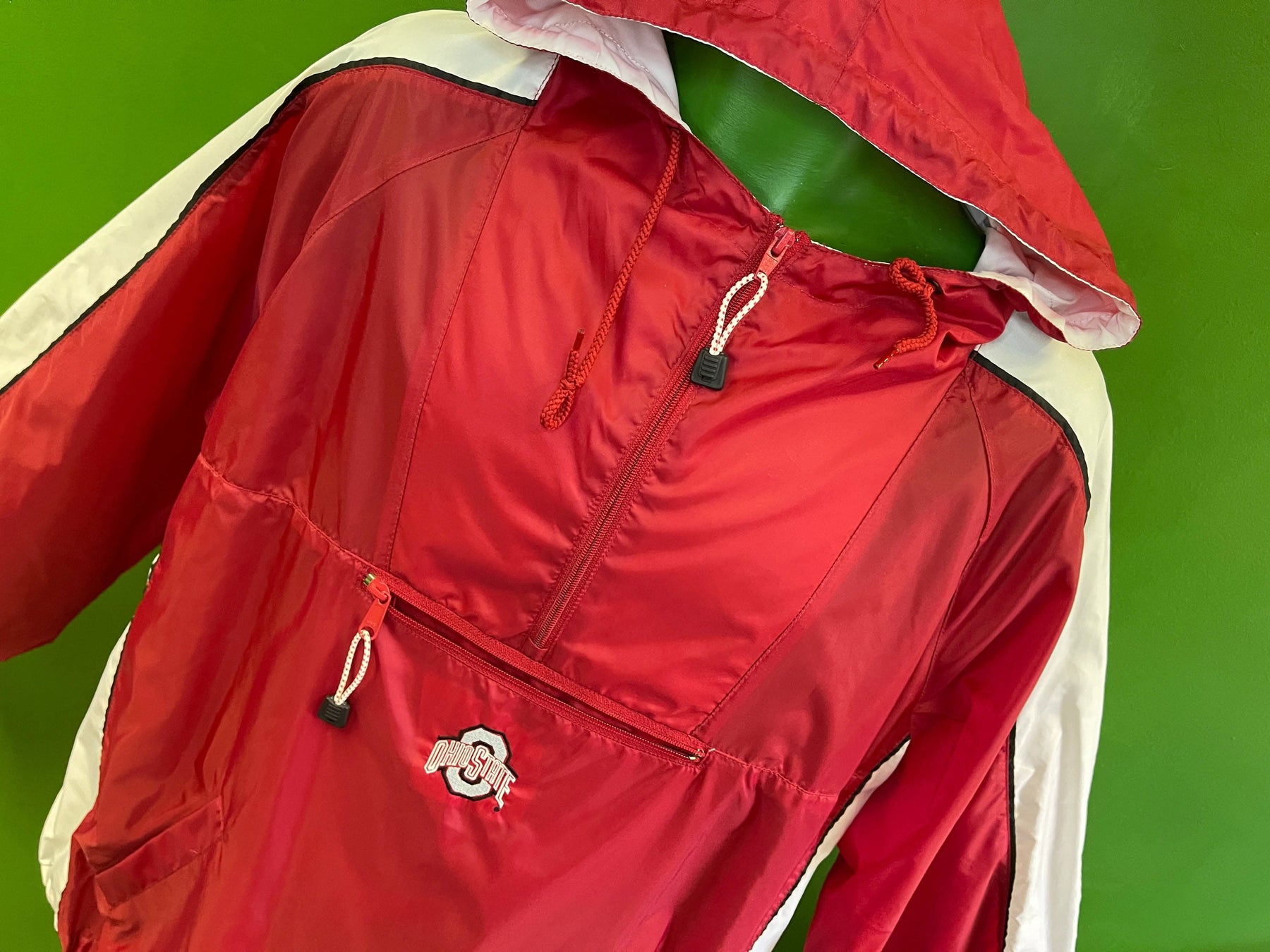 NCAA Ohio State Buckeyes Red & White Hooded 1/4 Zip Pullover Windbreaker Men's Large