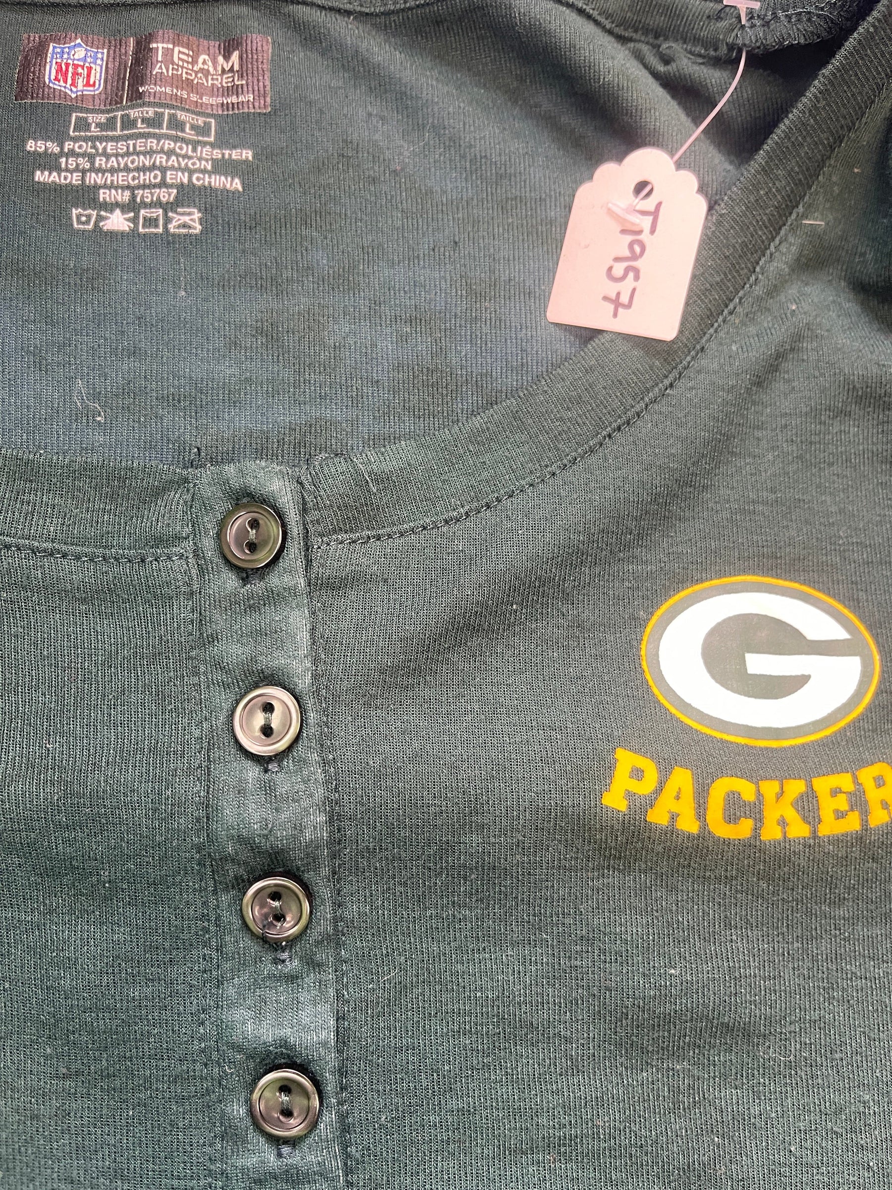 NFL Green Bay Packers Henley Collar Tissue L/S T-Shirt Women's Large