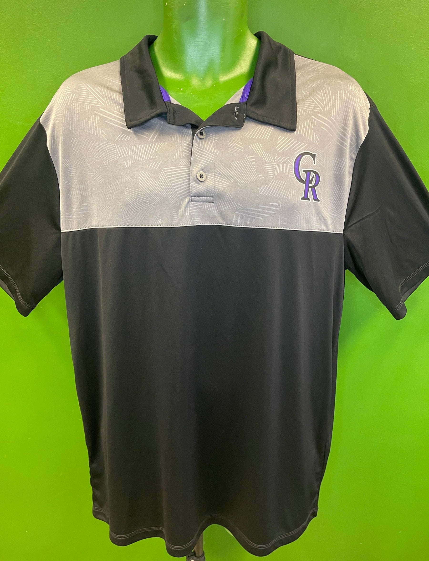 MLB Colorado Rockies Black & Grey Golf Polo Shirt Men's X-Large