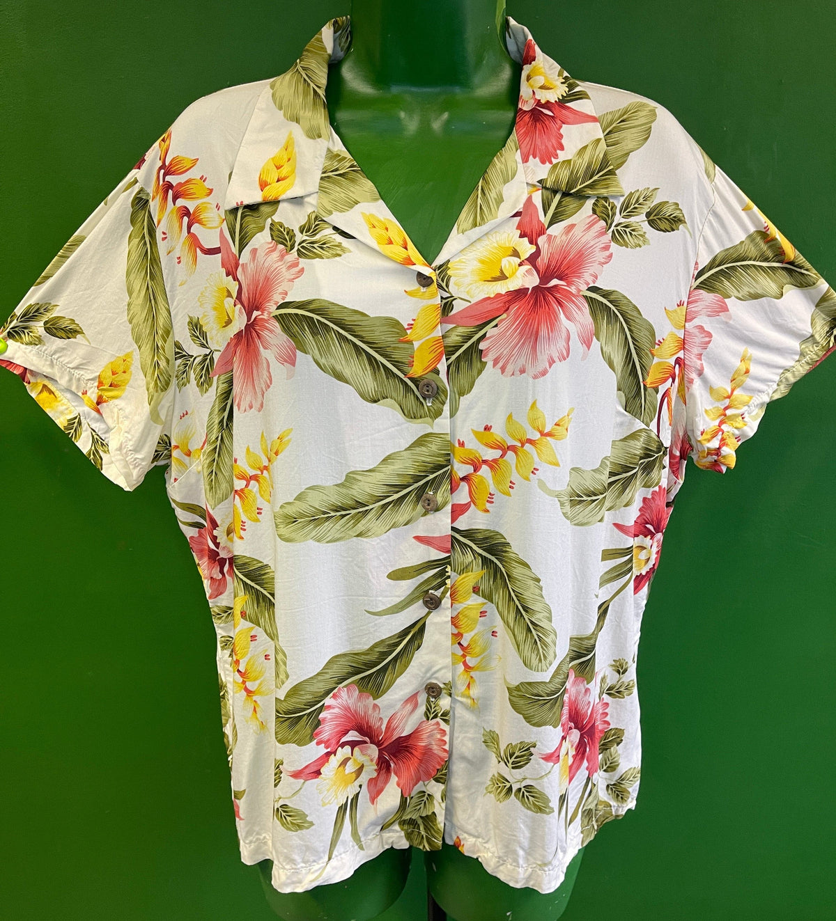 Made in Hawaii Yellow/Cream Hibiscus Hawaiian Aloha Shirt Women's Large