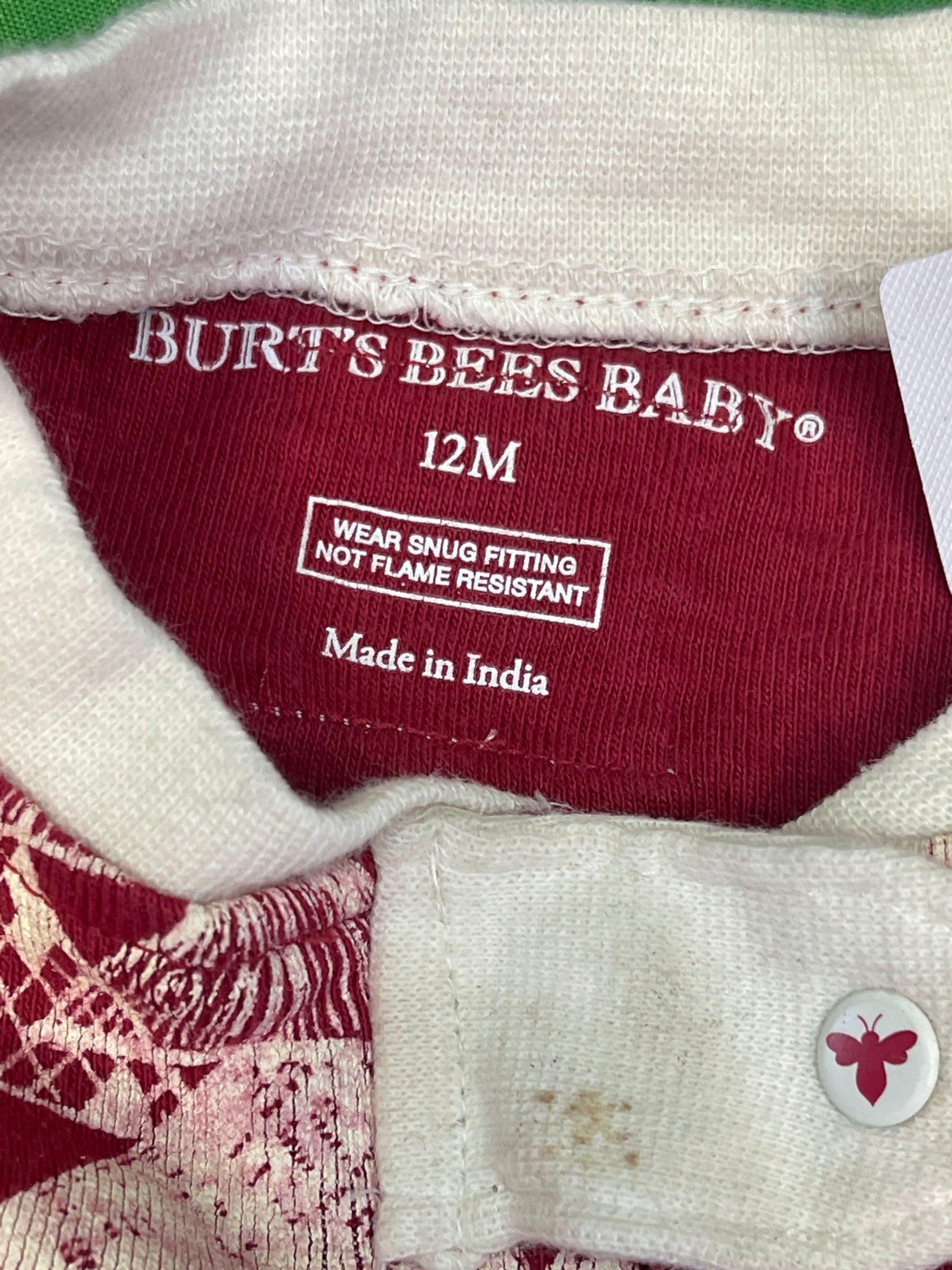 Burt's Bees Red Christmas Tree L/S Footed Sleepsuit Baby Infant 12 Months
