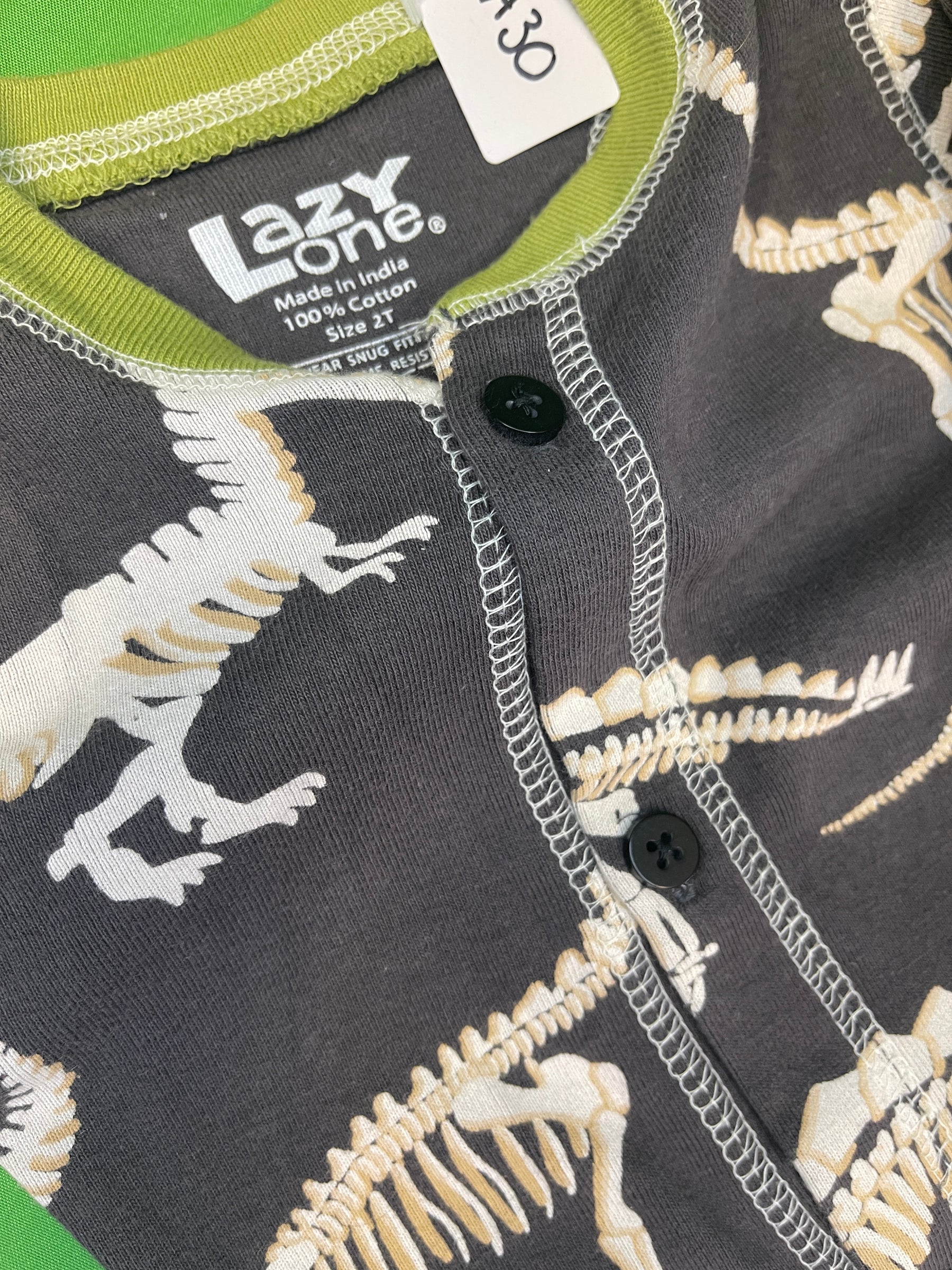 Dinosaur Fossil 100% Cotton Button-Up L/S Romper Toddler 2T