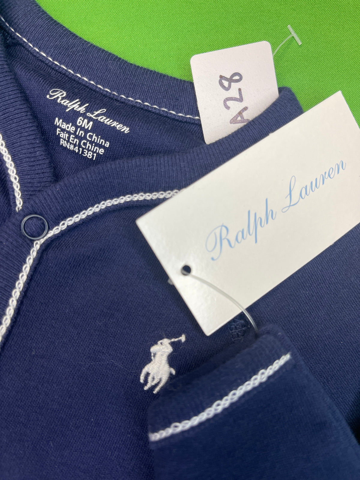 Ralph Lauren Navy L/S Footed Sleepsuit Baby Infant 6 Months NWT