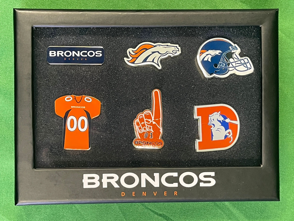 NFL Denver Broncos FOCO Set of 6 Enamel Pins Gift Box NWT