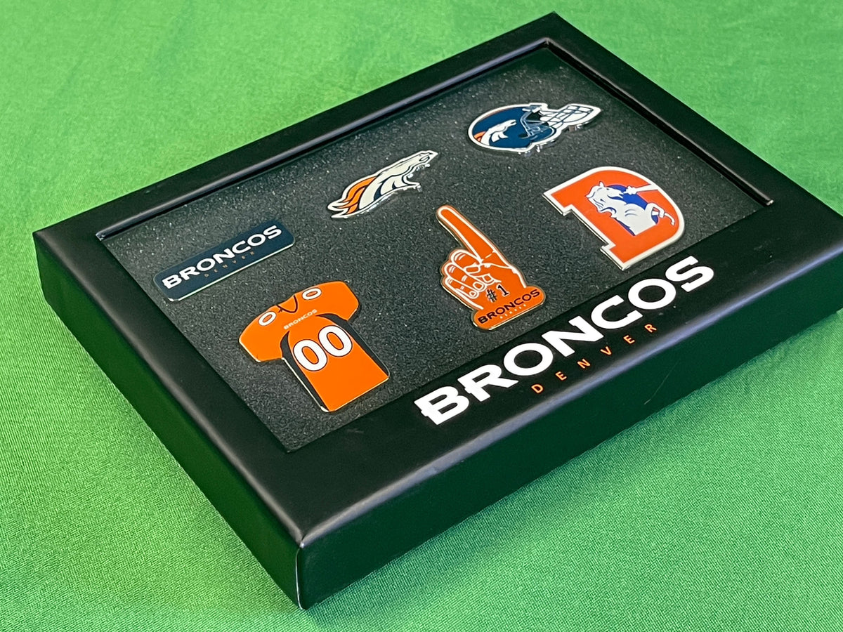 NFL Denver Broncos FOCO Set of 6 Enamel Pins Gift Box NWT