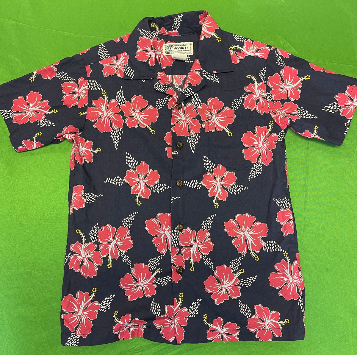 Made in Hawaii Blue & Pink Floral Hawaiian Aloha Shirt Youth Medium 10-12