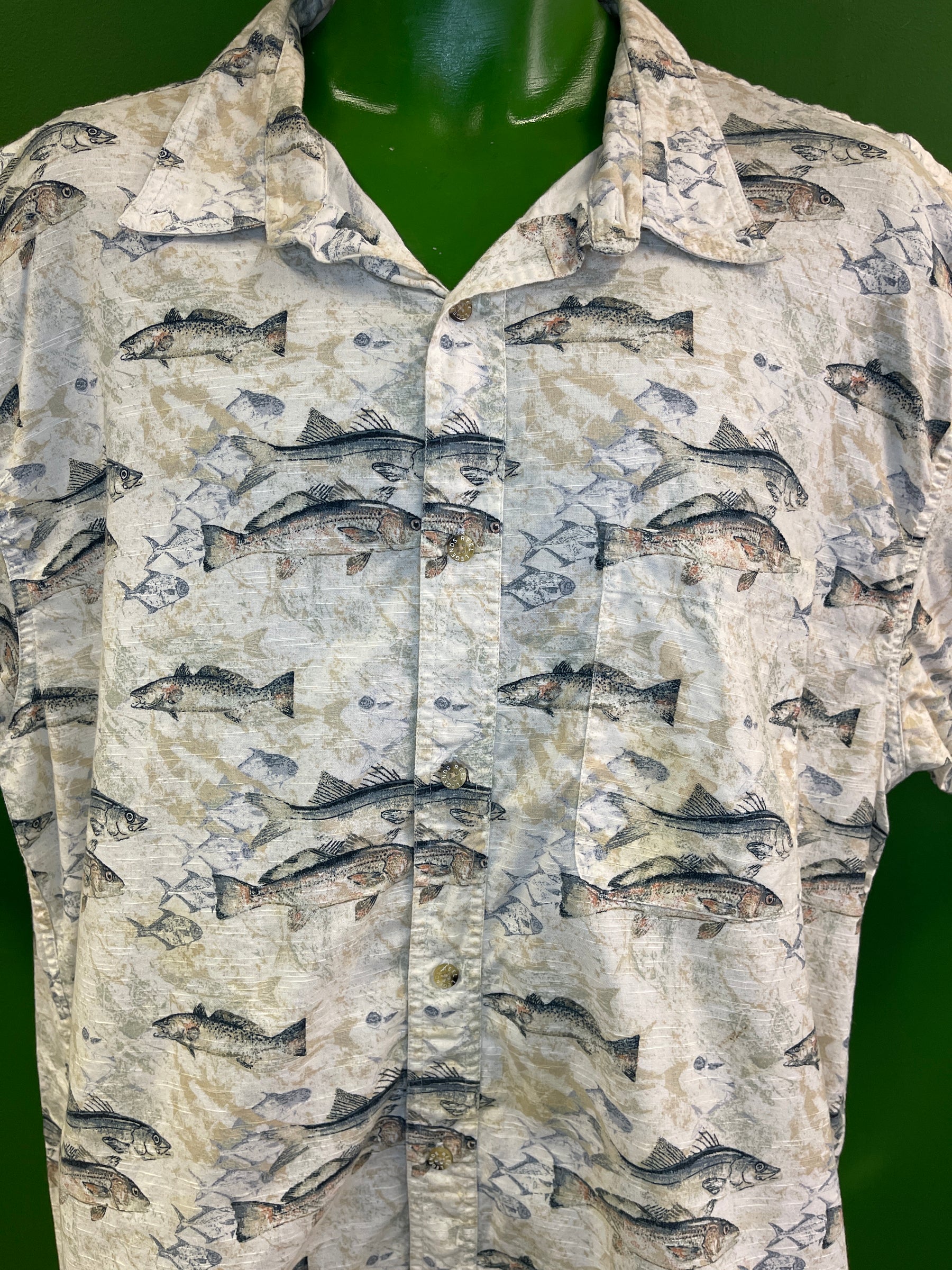 Quirky Fish Pattern 100% Cotton Button-Up Shirt Men's 2X-Large