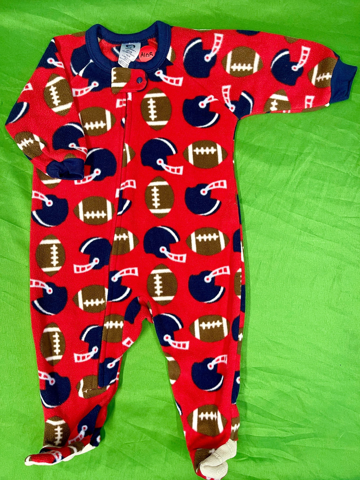 American Football Fleece L/S Footed Sleepsuit Infant Toddler 12 Months