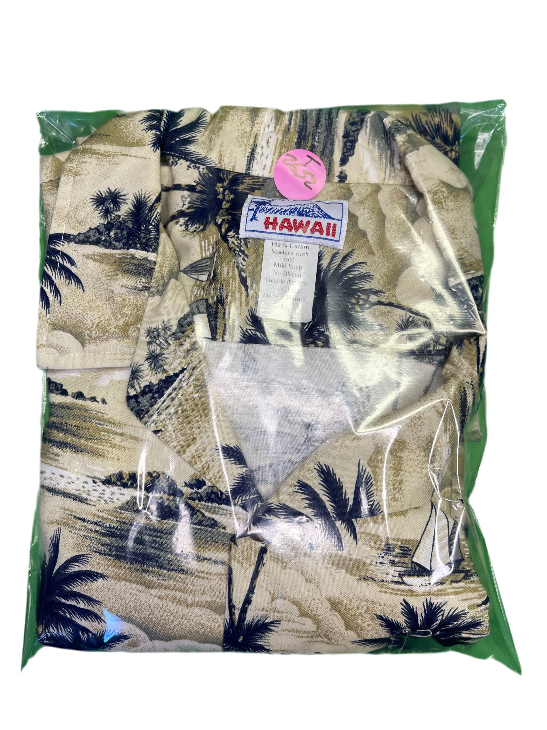 Made in Hawaii Cream Palm Tree Pattern Hawaiian Aloha Shirt Men's Large