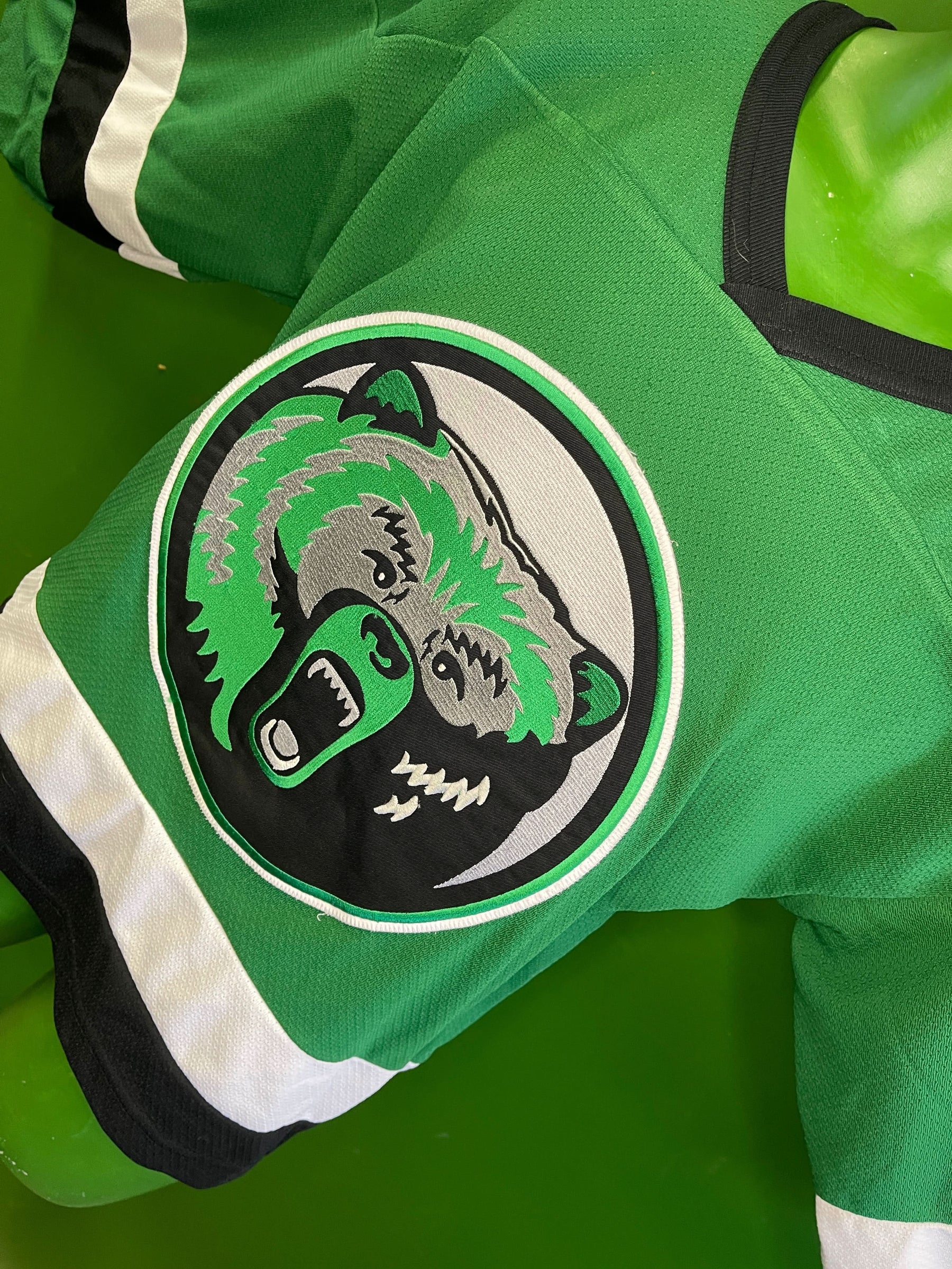 Green Bear Logo #10 L/S Hockey Jersey Youth X-Large