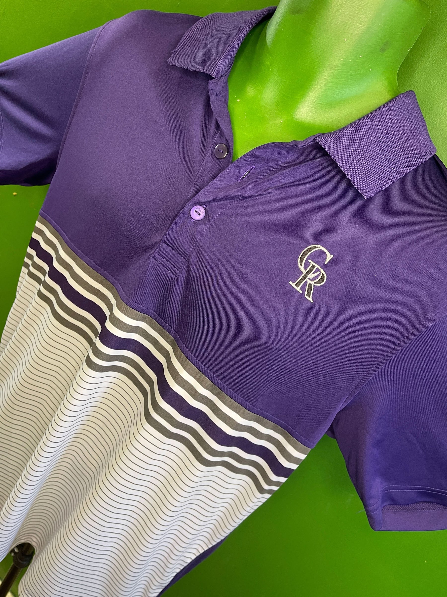 MLB Colorado Rockies Striped Polo Golf Shirt Men's Large