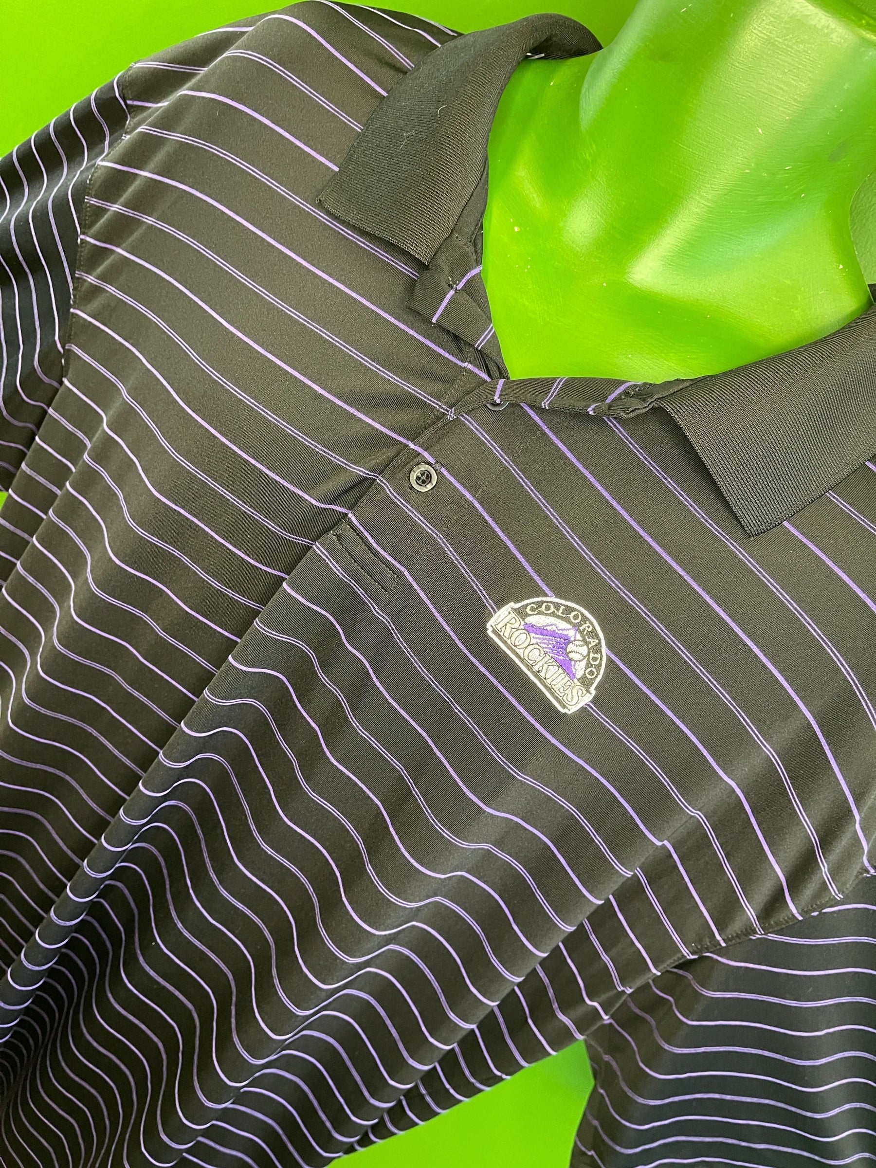 MLB Colorado Rockies Striped Polo Golf Shirt Men's 2X-Large