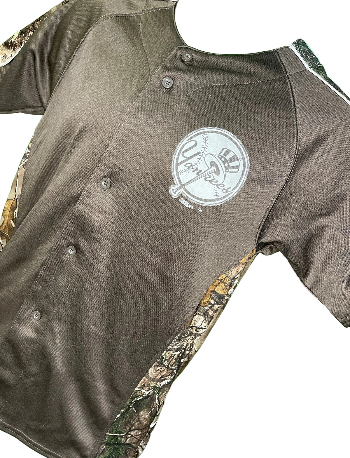 MLB New York Yankees Brown and Camoflage Baseball Jersey Youth Medium