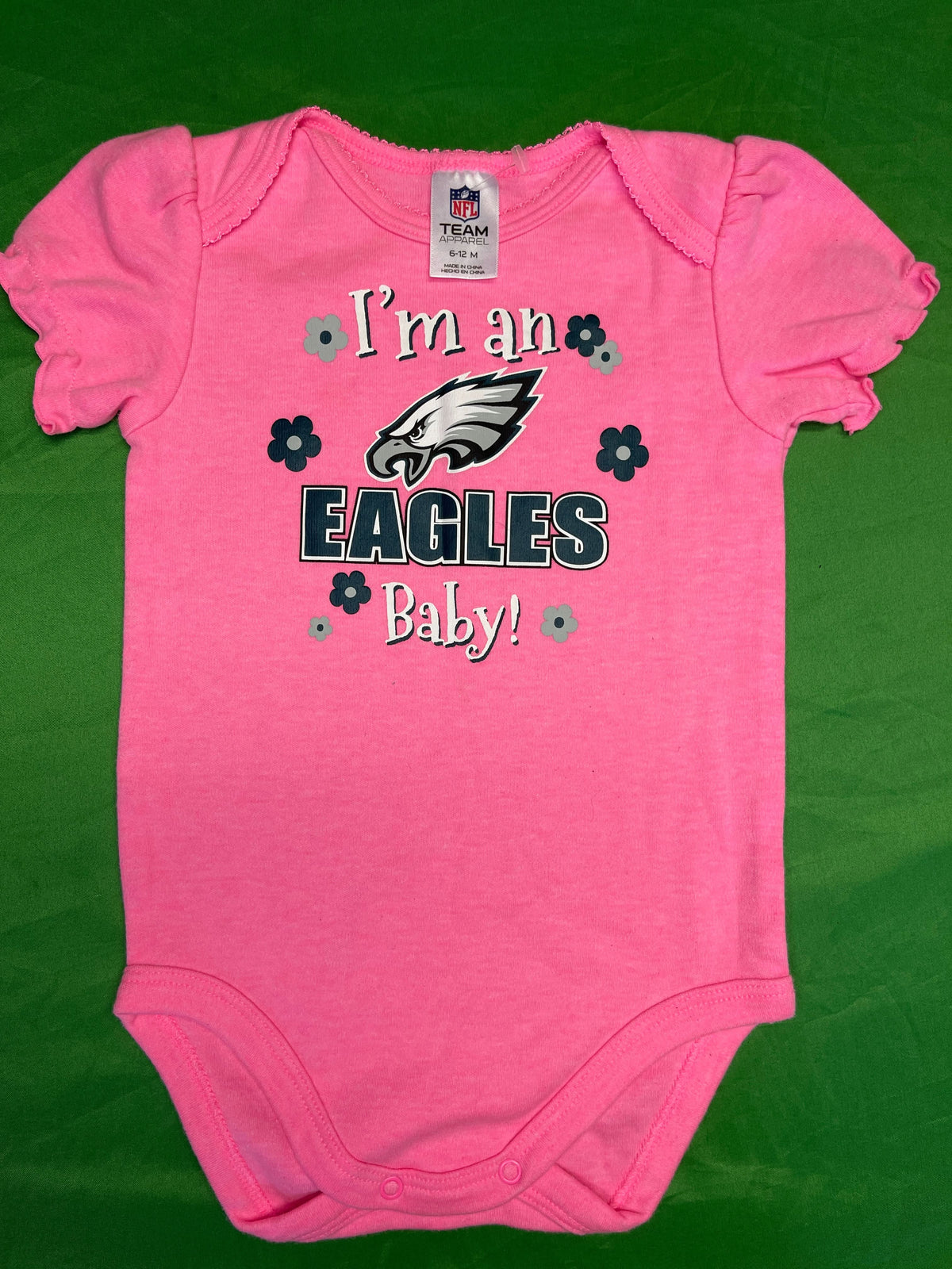 NFL Philadelphia Eagles Pink Puff Sleeve Bodysuit/Vest Infant Baby 6-12 Months