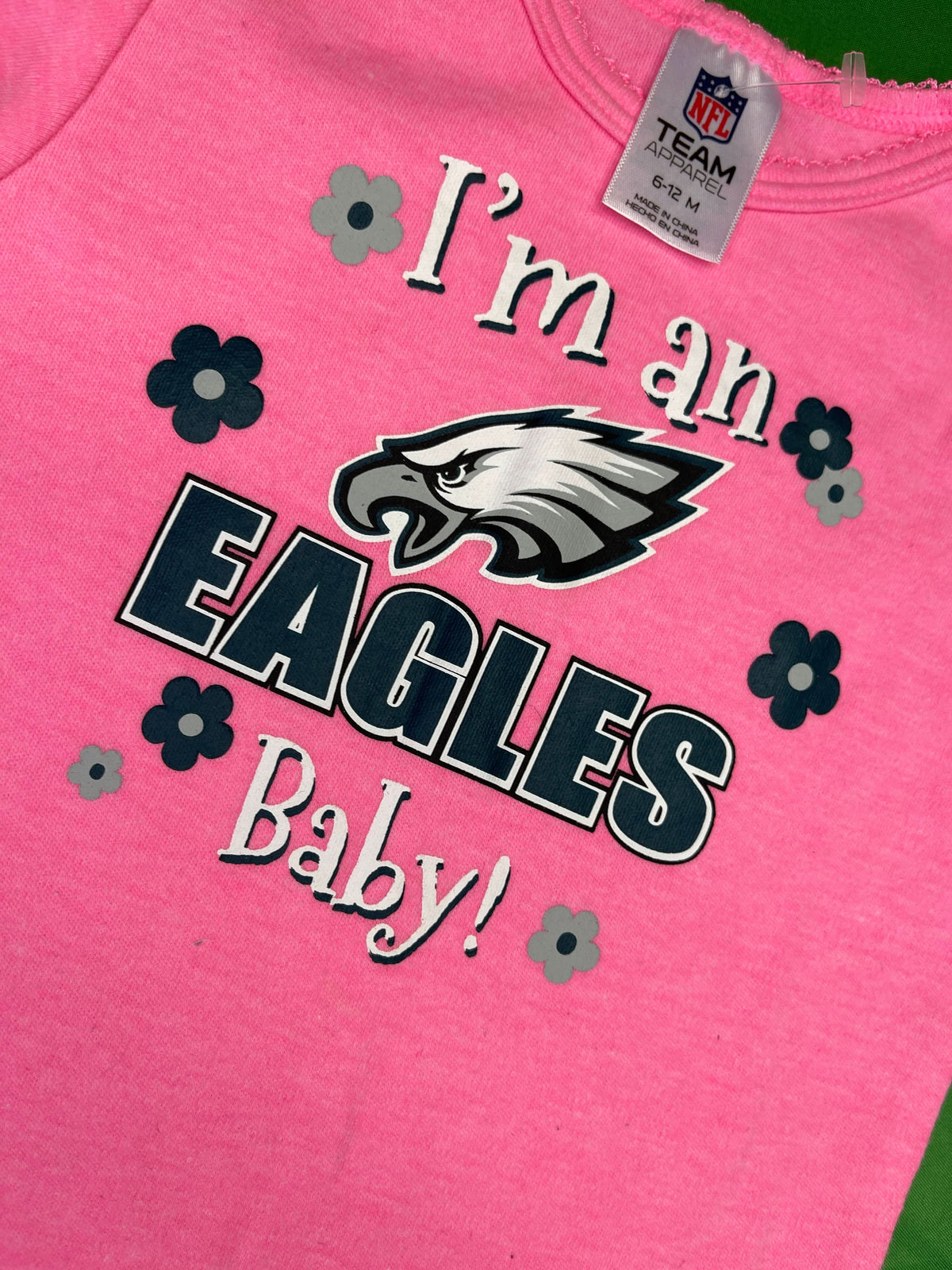 NFL Philadelphia Eagles Pink Puff Sleeve Bodysuit/Vest Infant Baby 6-12 Months
