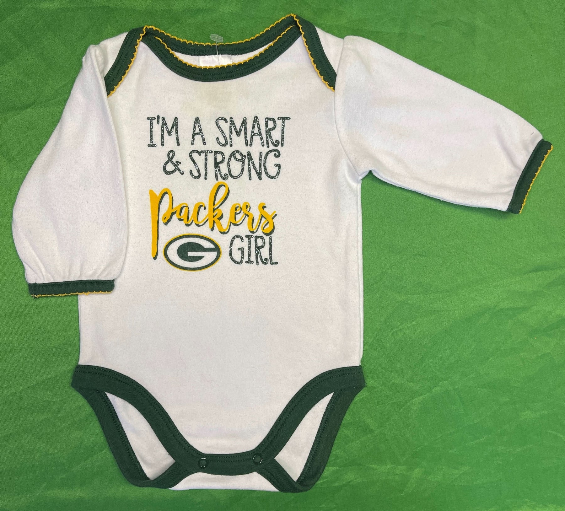NFL Green Bay Packers Sparkly L/S Bodysuit/Vest Infant Baby 0-3 Months