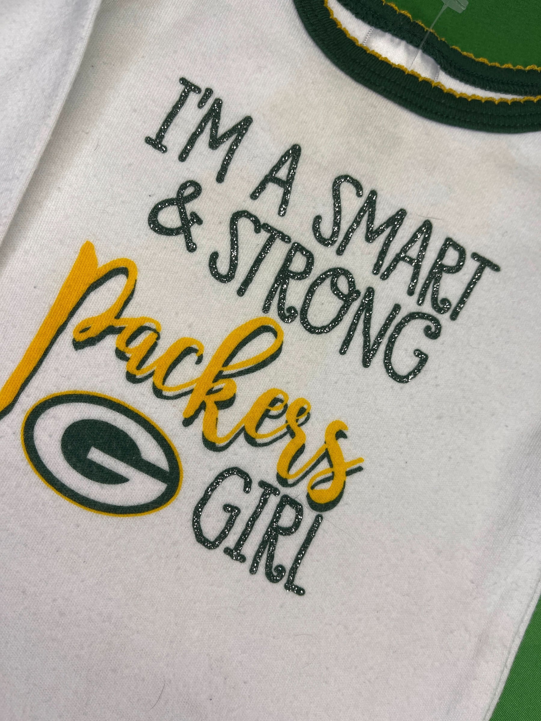 NFL Green Bay Packers Sparkly L/S Bodysuit/Vest Infant Baby 0-3 Months