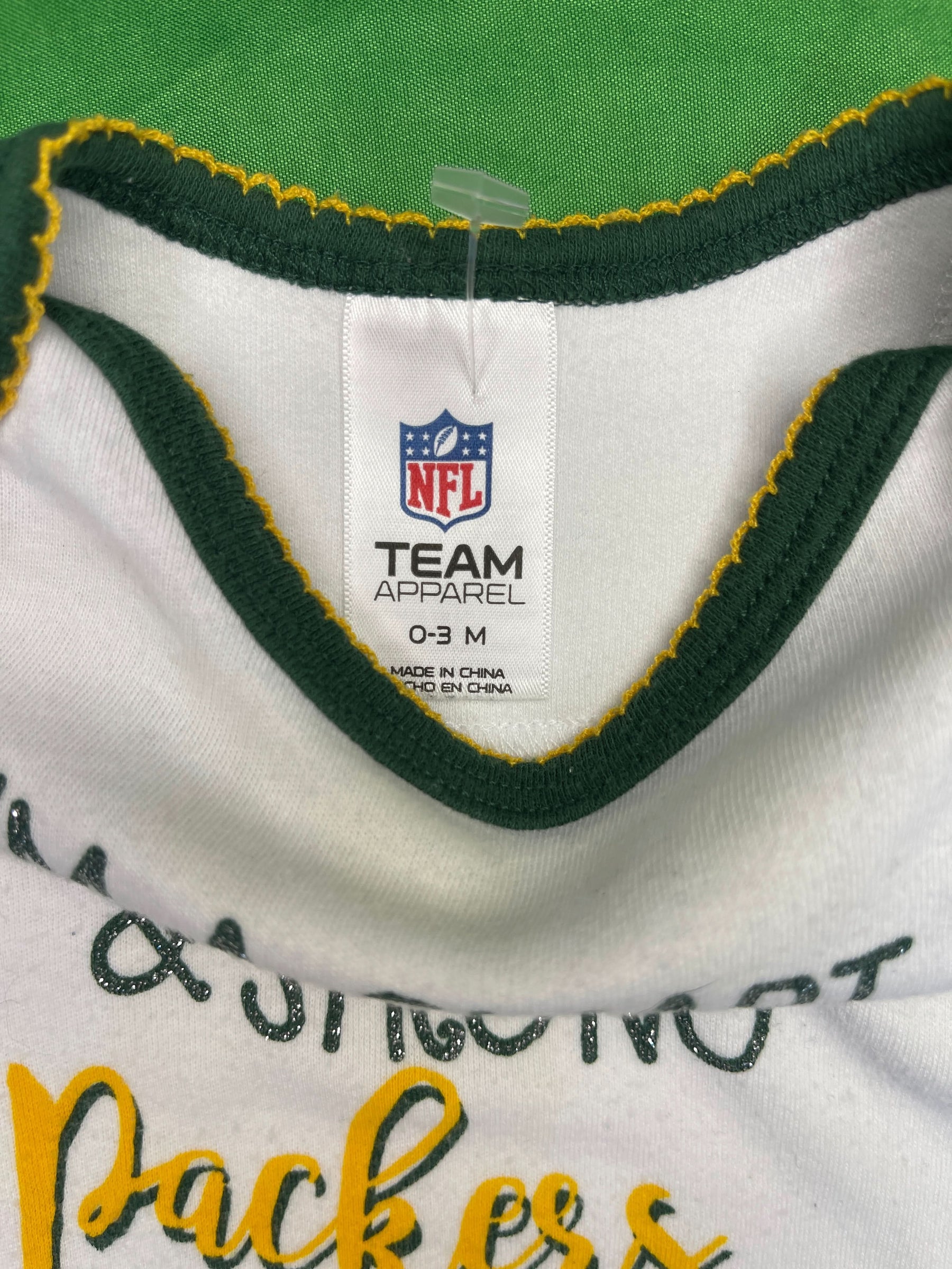 NFL Green Bay Packers Sparkly L/S Bodysuit/Vest Infant Baby 0-3 Months