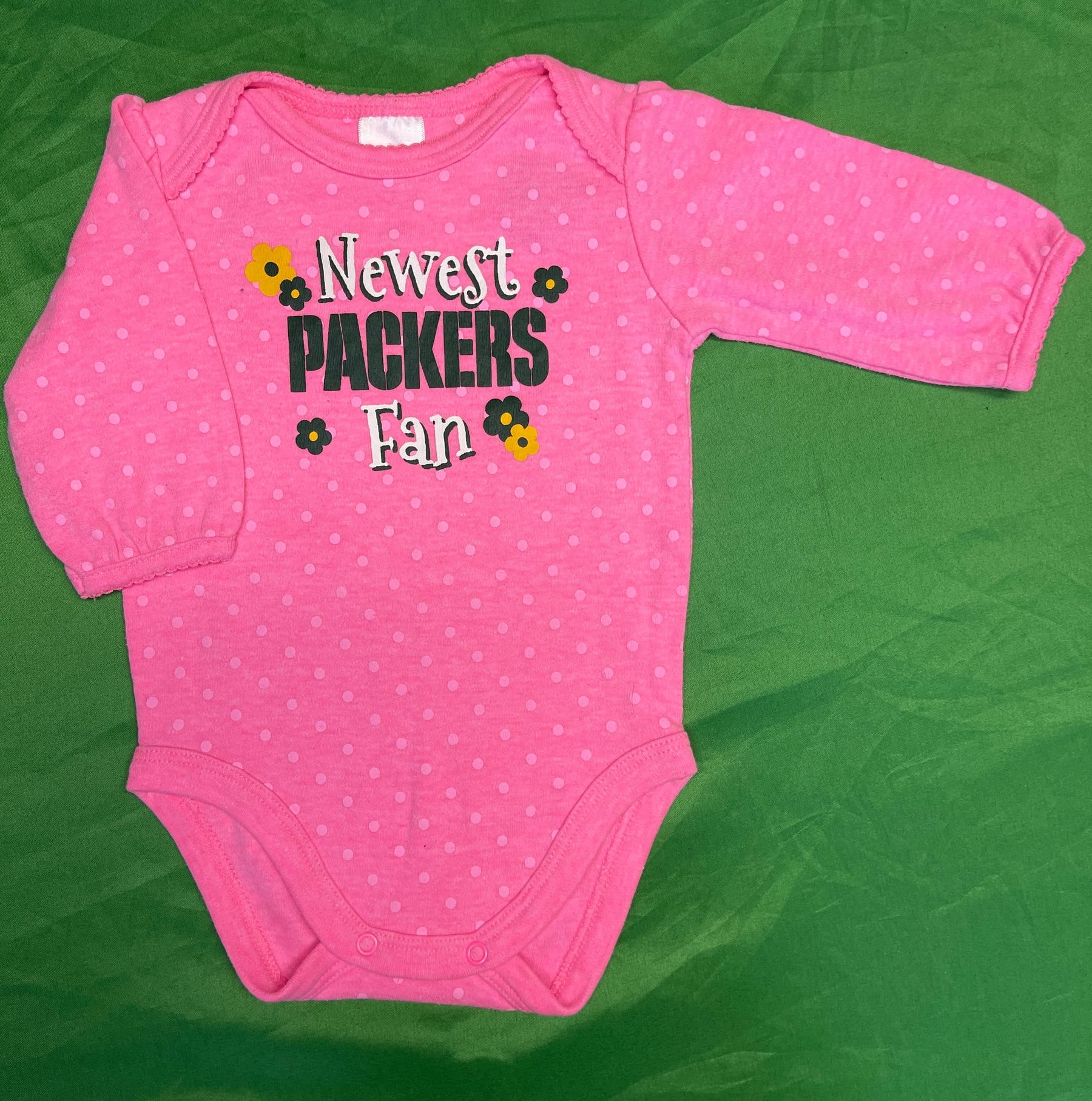 NFL Green Bay Packers Pink Polka Dot L/S Bodysuit/Vest Infant Baby 0-3 Months