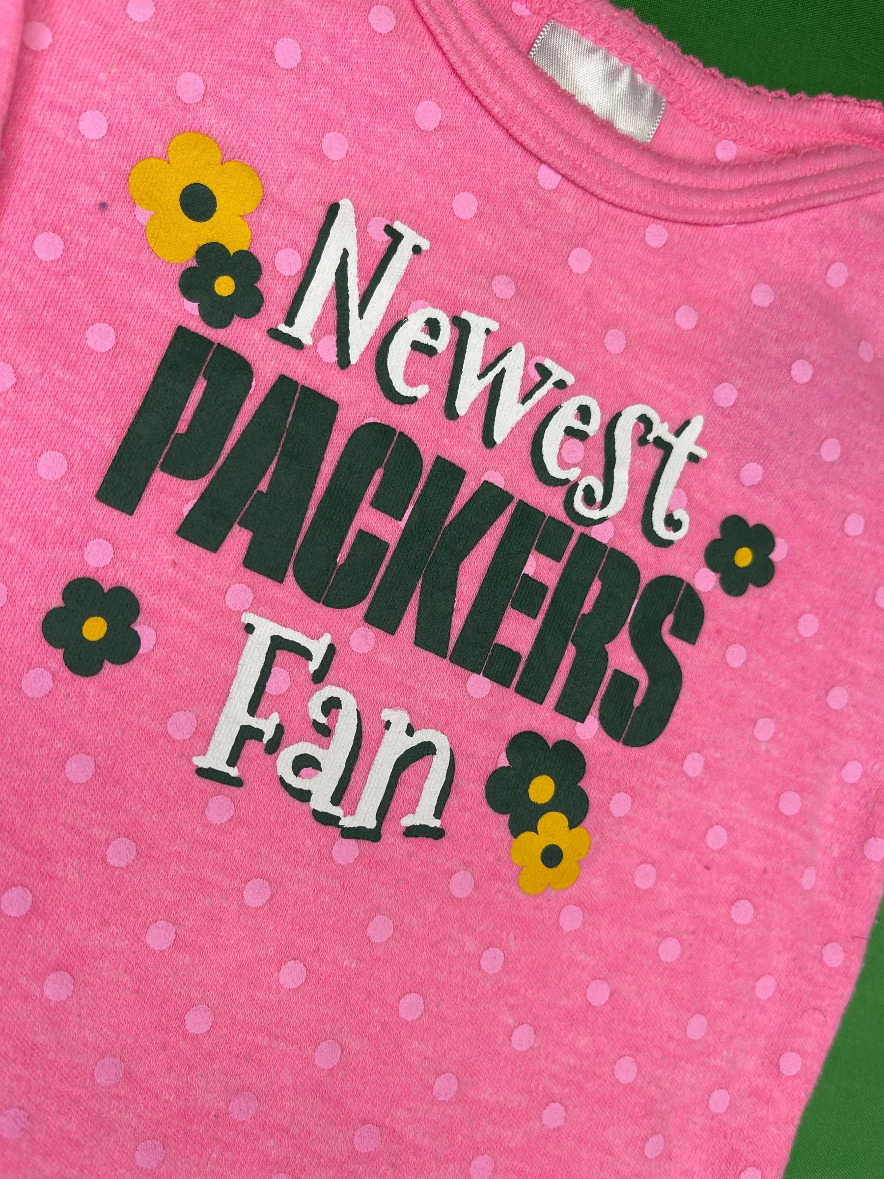 NFL Green Bay Packers Pink Polka Dot L/S Bodysuit/Vest Infant Baby 0-3 Months