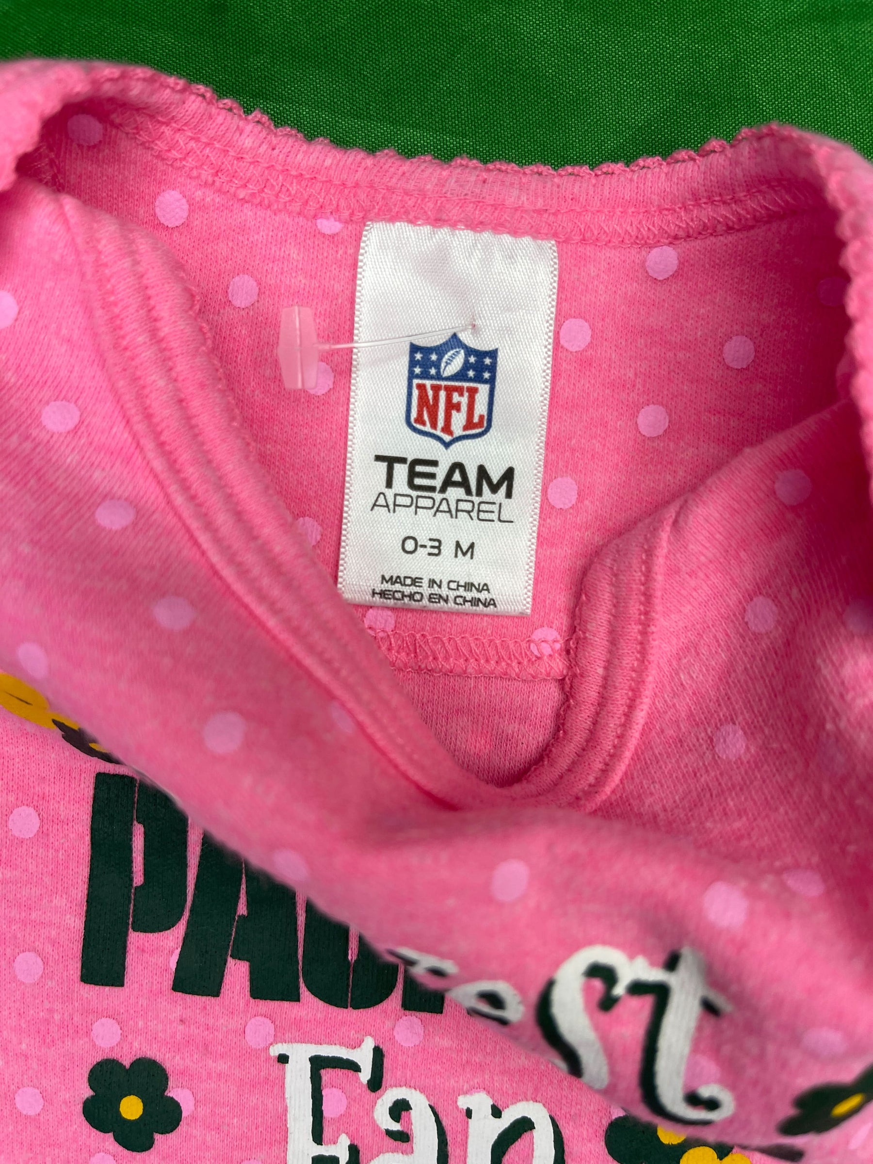 NFL Green Bay Packers Pink Polka Dot L/S Bodysuit/Vest Infant Baby 0-3 Months