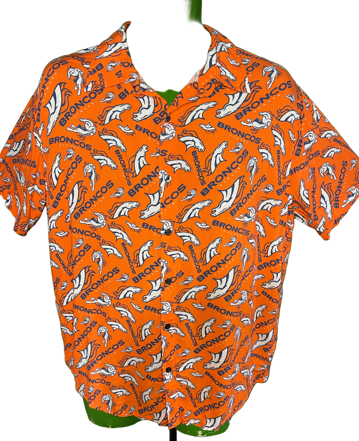NFL Denver Broncos Viscose Repeat Pattern Button Up Shirt Men's Medium