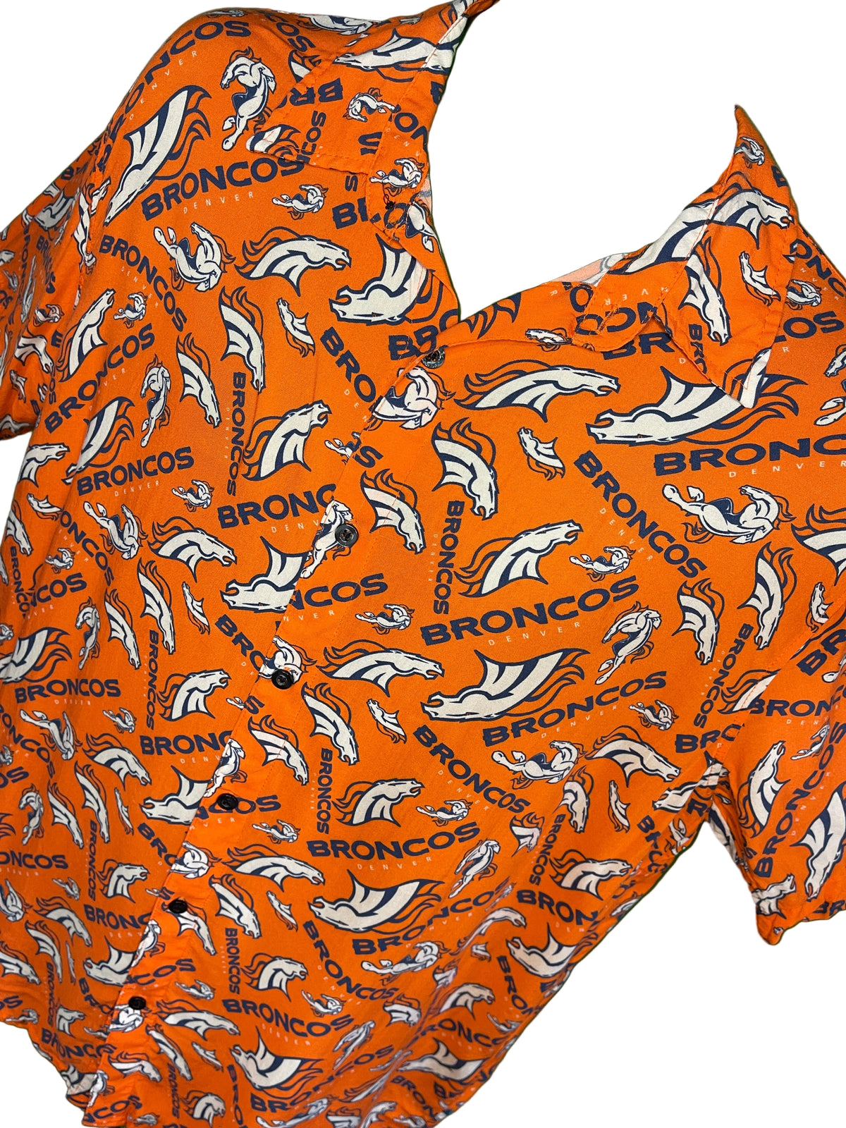 NFL Denver Broncos Viscose Repeat Pattern Button Up Shirt Men's Medium