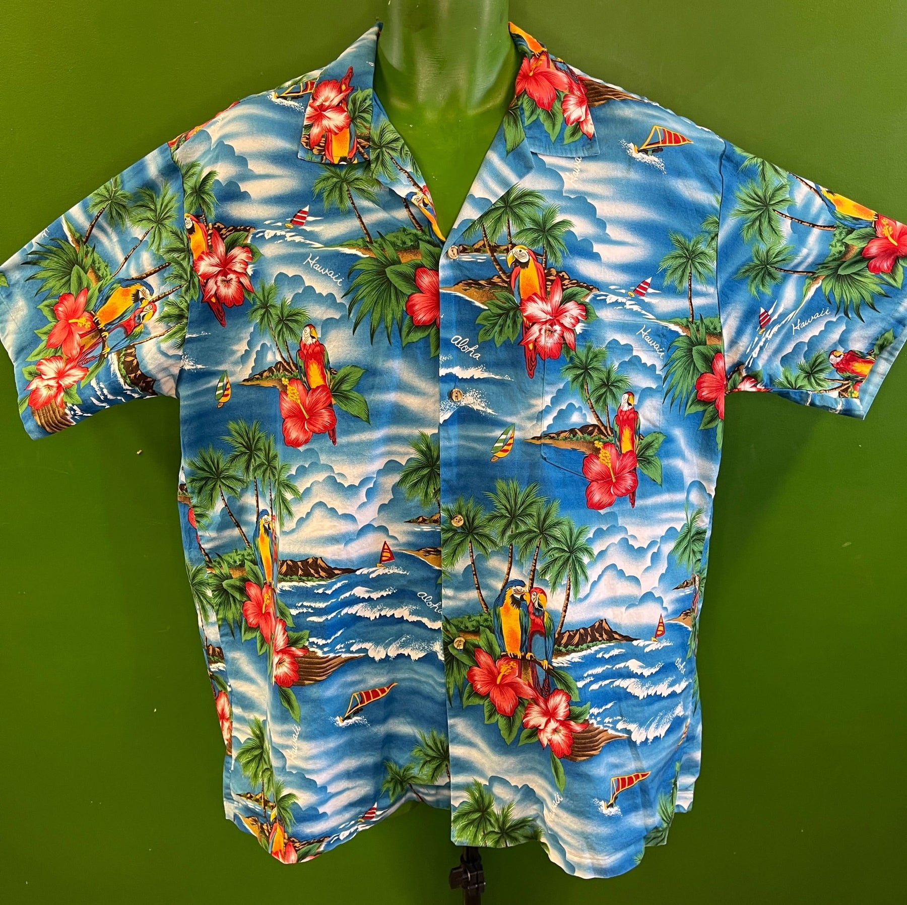 Made in Hawaii Blue Hawaiian Aloha Shirt Men's 2X-Large