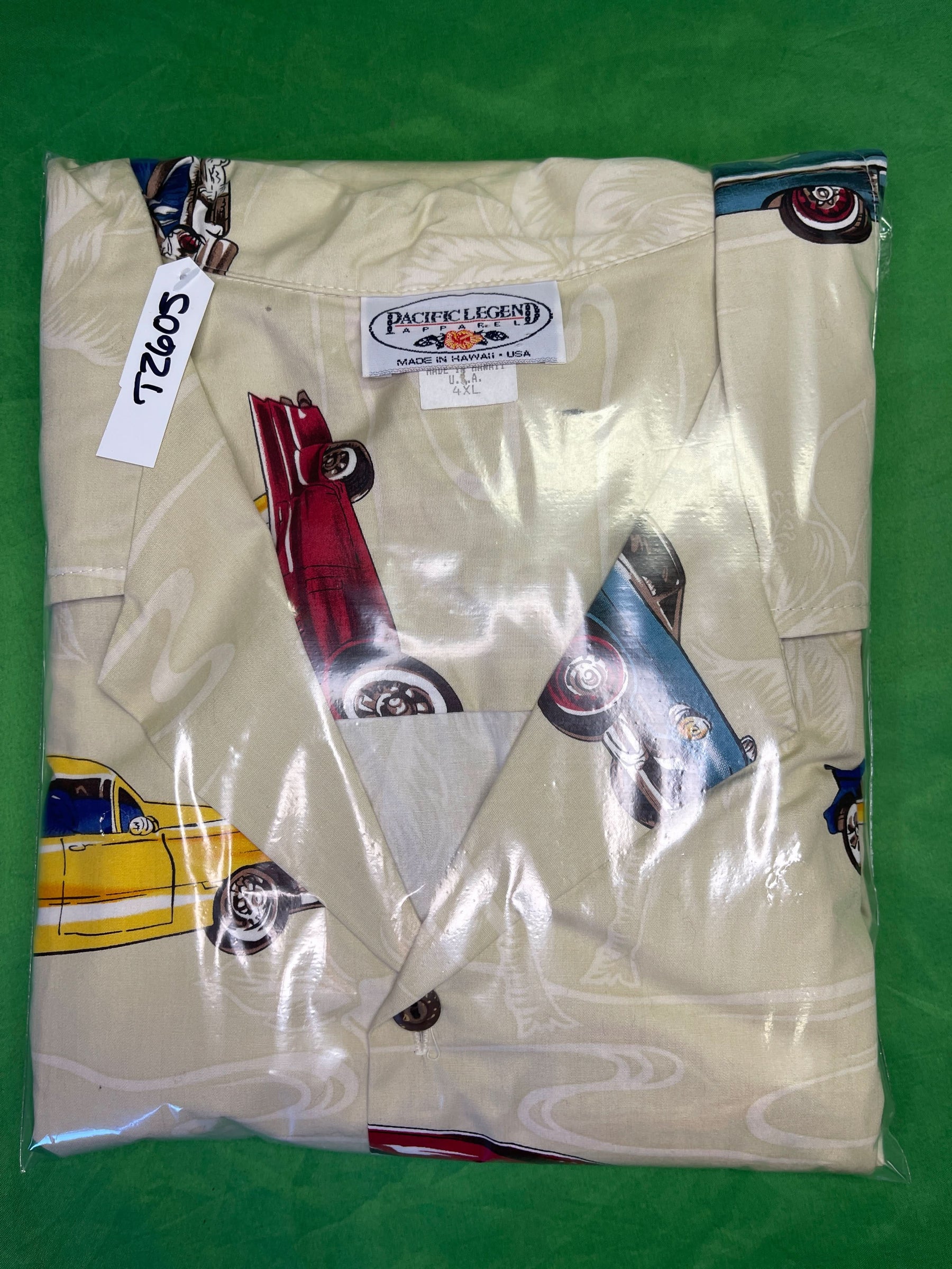 Made in Hawaii Cream Car Print Hawaiian Aloha Shirt Men's 4X-Large NWT