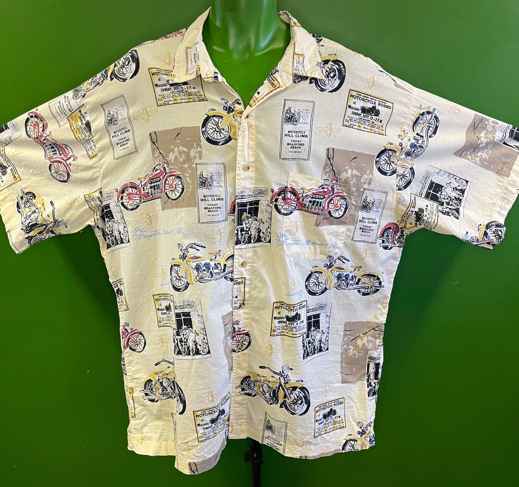 Motorbike Pattern Vintage S/S Printed Shirt Men's 2X-Large