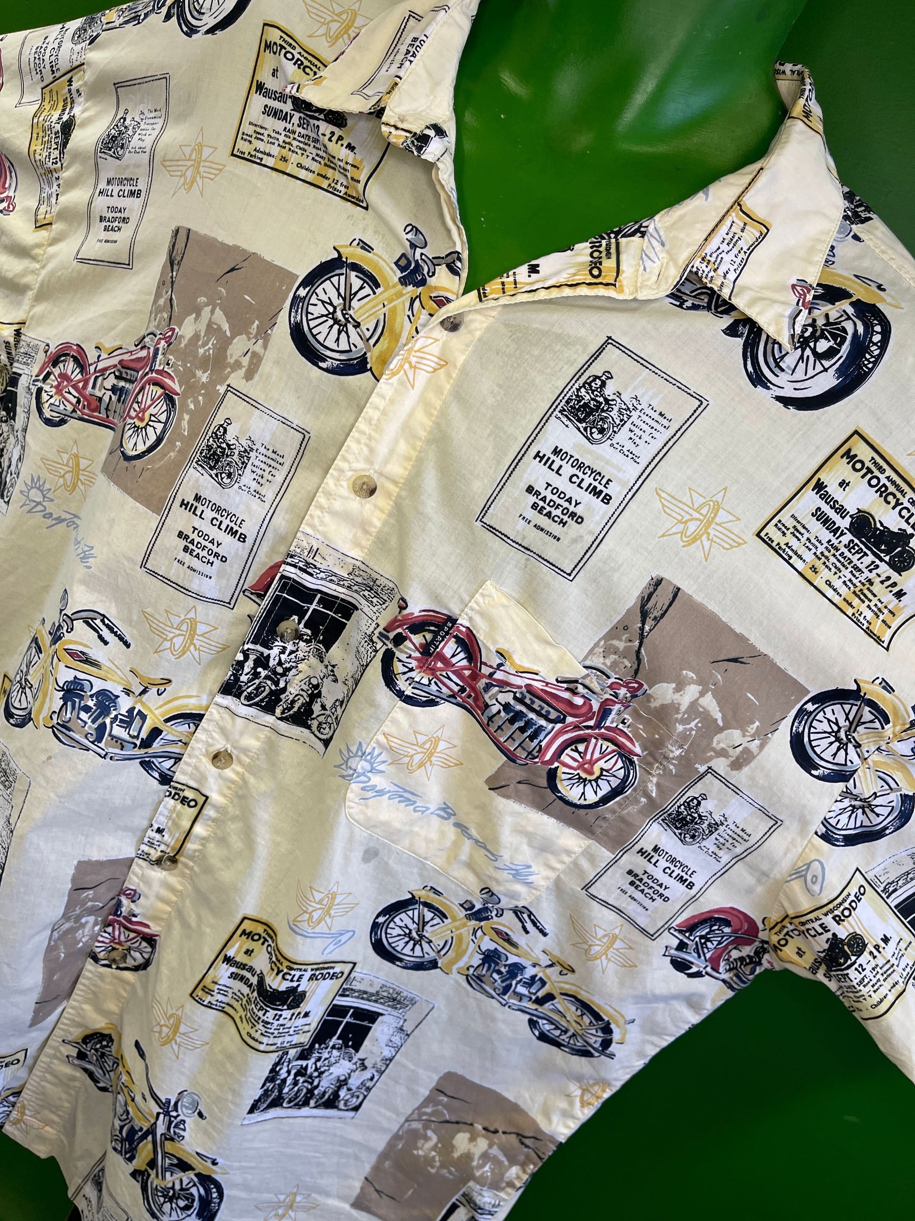 Motorbike Pattern Vintage S/S Printed Shirt Men's 2X-Large