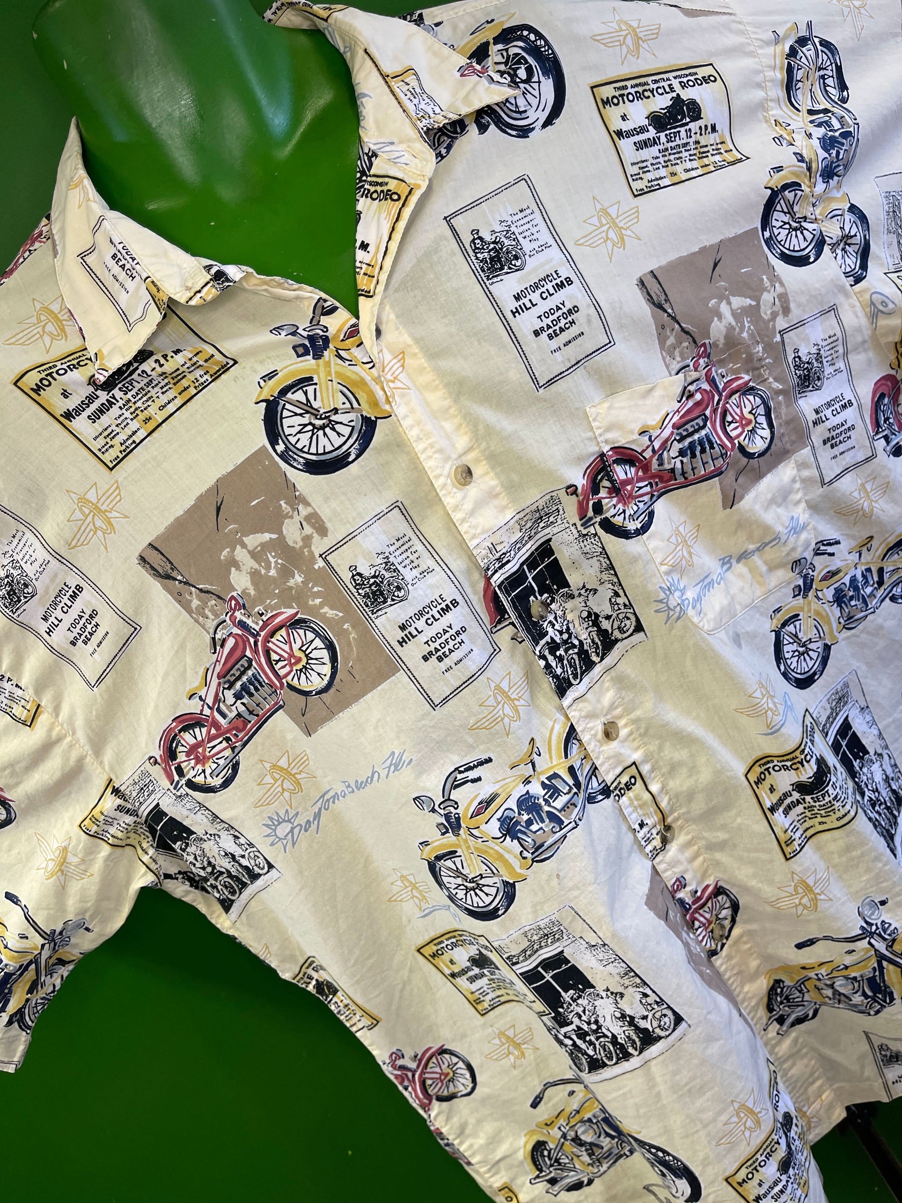 Motorbike Pattern Vintage S/S Printed Shirt Men's 2X-Large
