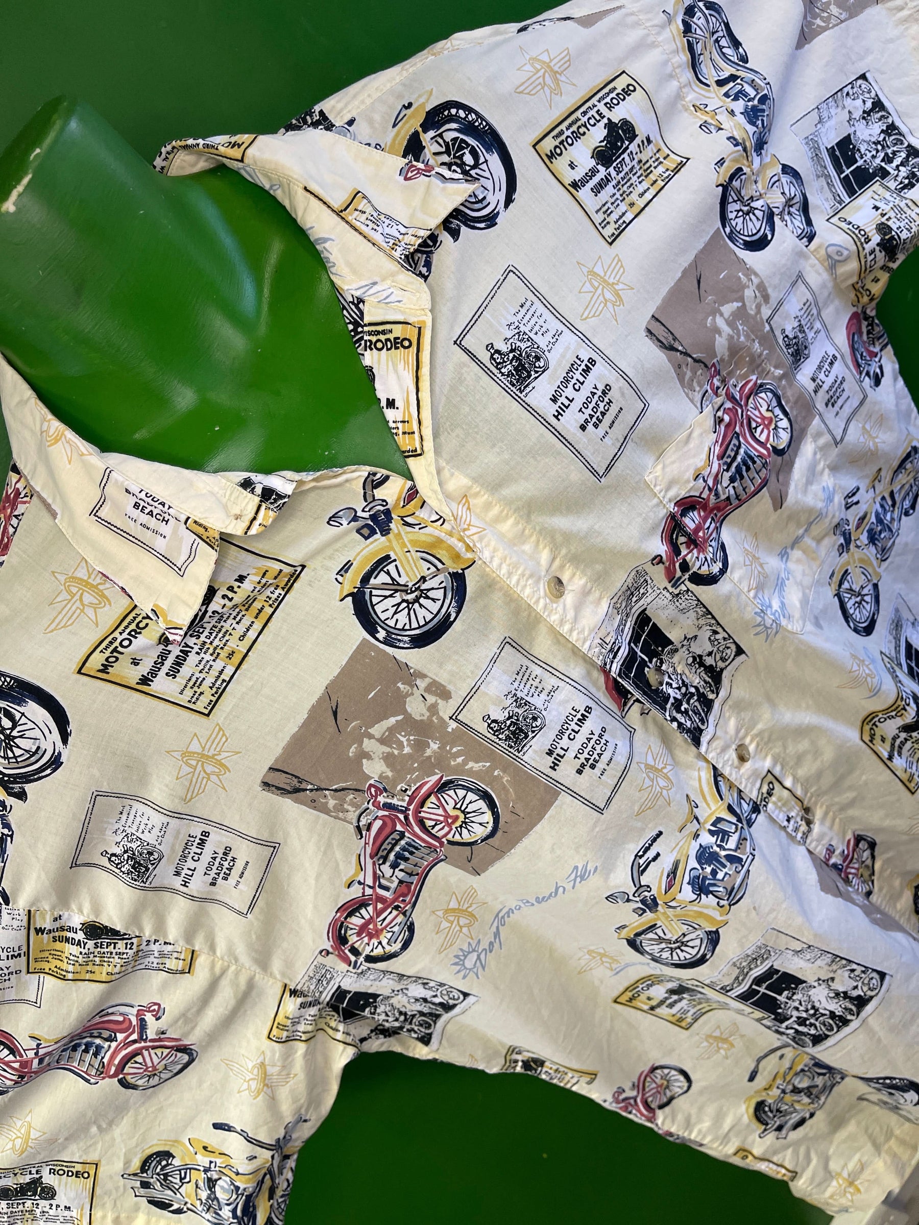 Motorbike Pattern Vintage S/S Printed Shirt Men's 2X-Large