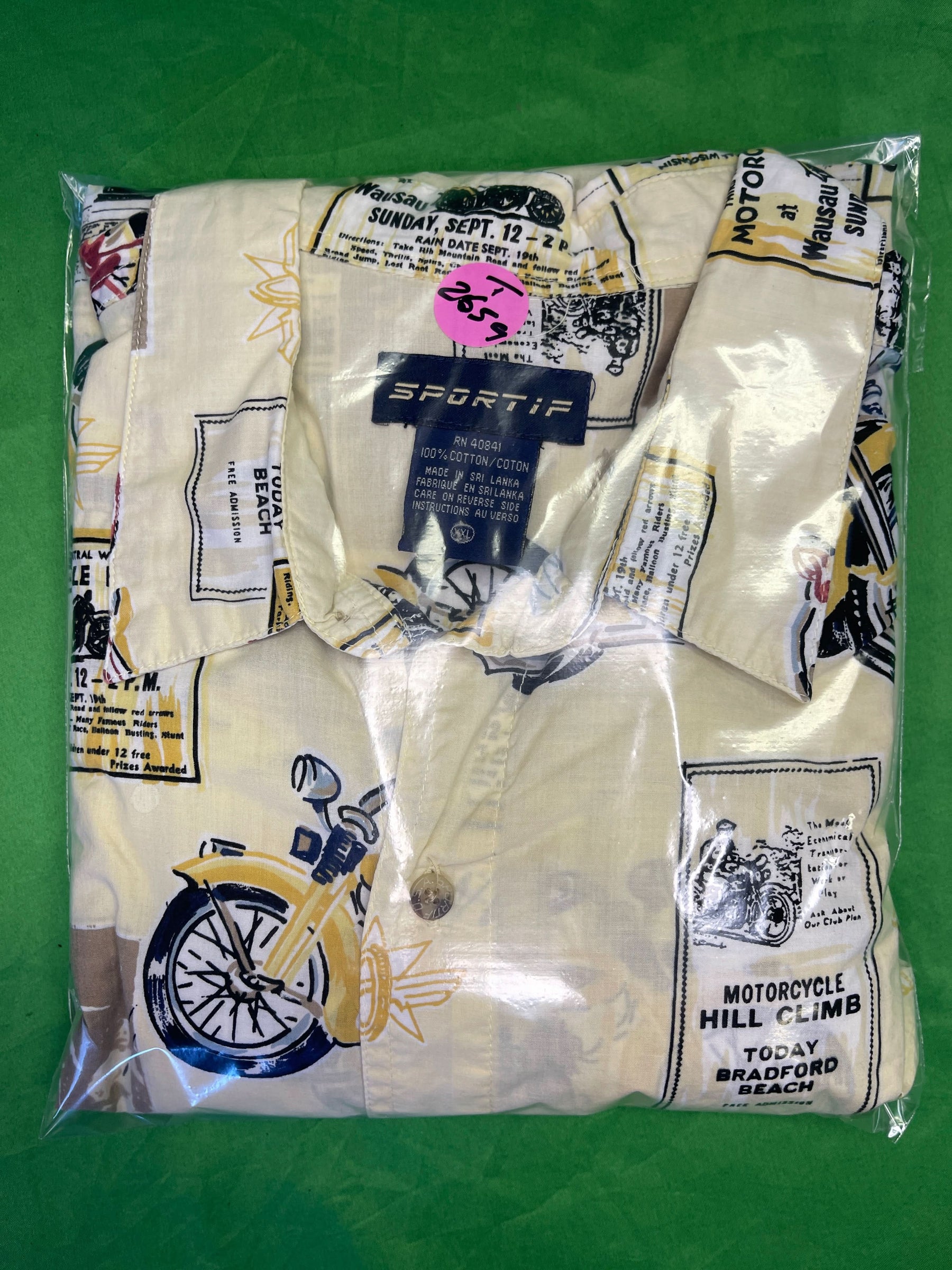 Motorbike Pattern Vintage S/S Printed Shirt Men's 2X-Large