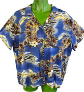 Made in Hawaii Deep Blue Hawaiian Aloha Shirt Women's Large