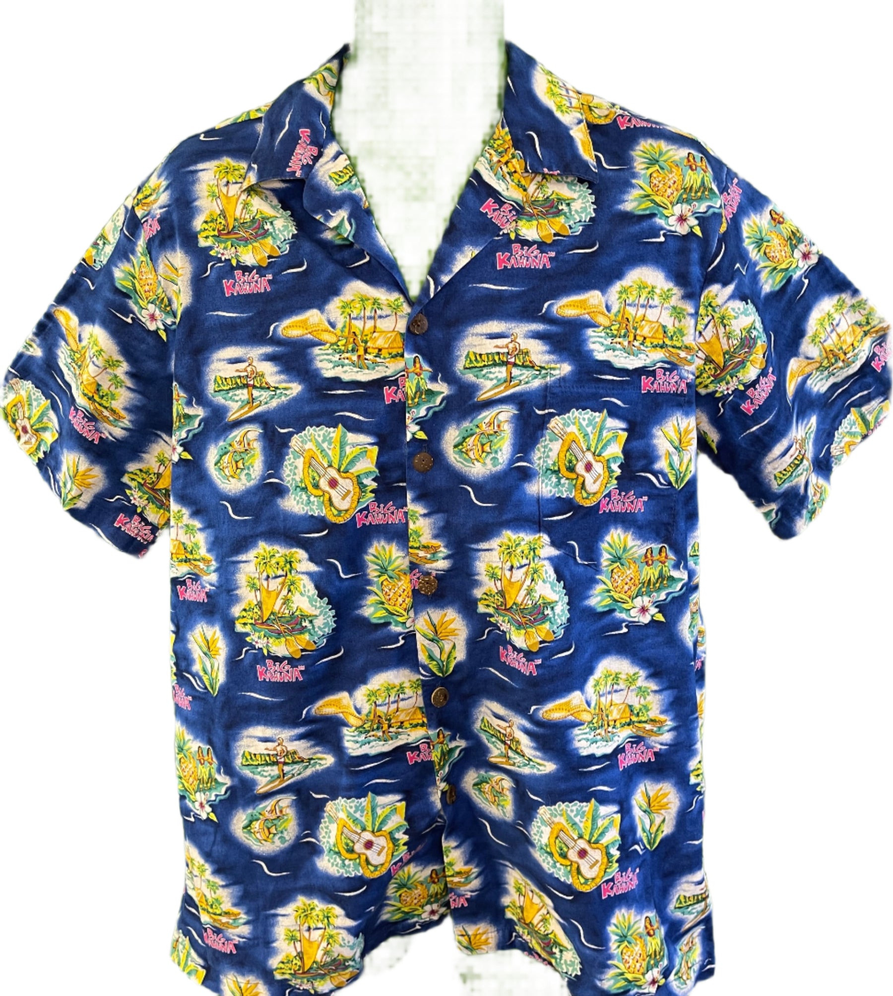 Made in Hawaii 'Big Kahuna' Blue Hawaiian Aloha Shirt Men's X-Large