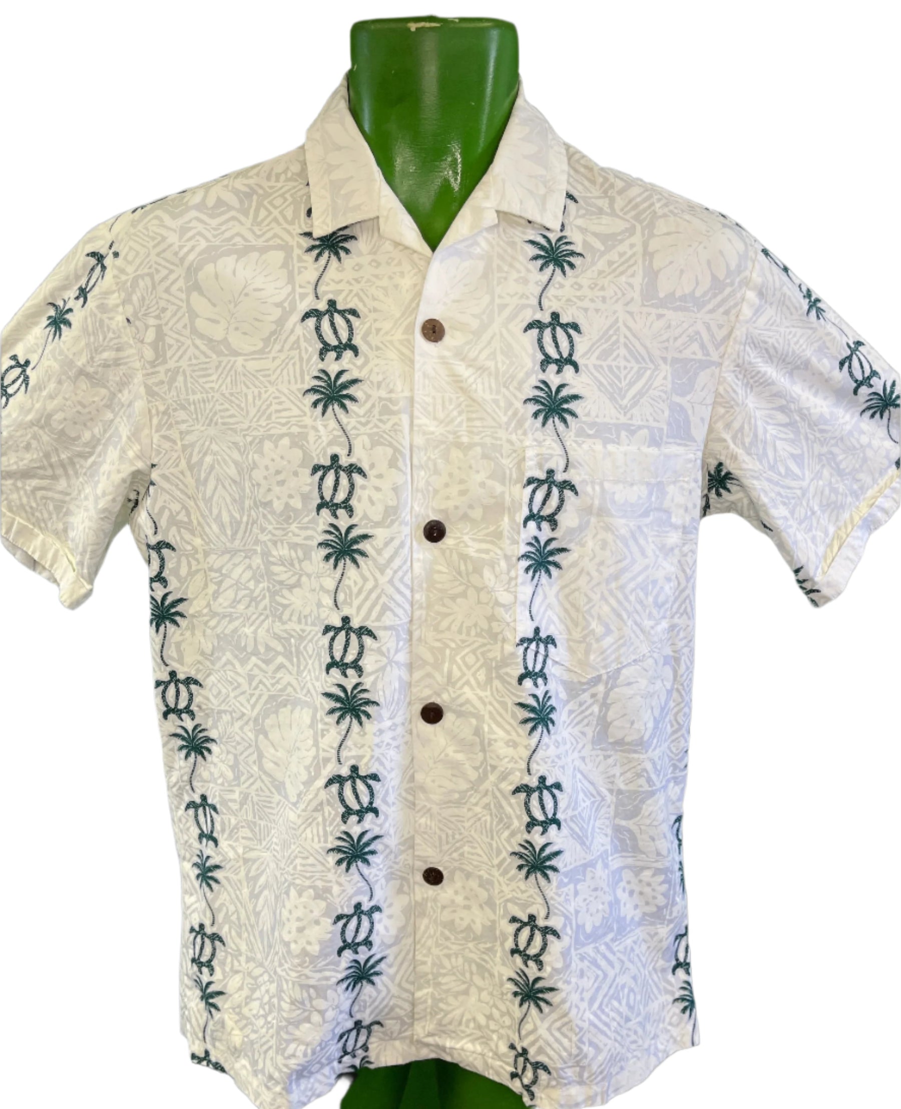 Made in Hawaii White Turtle Pattern Hawaiian Aloha Shirt Men's Small